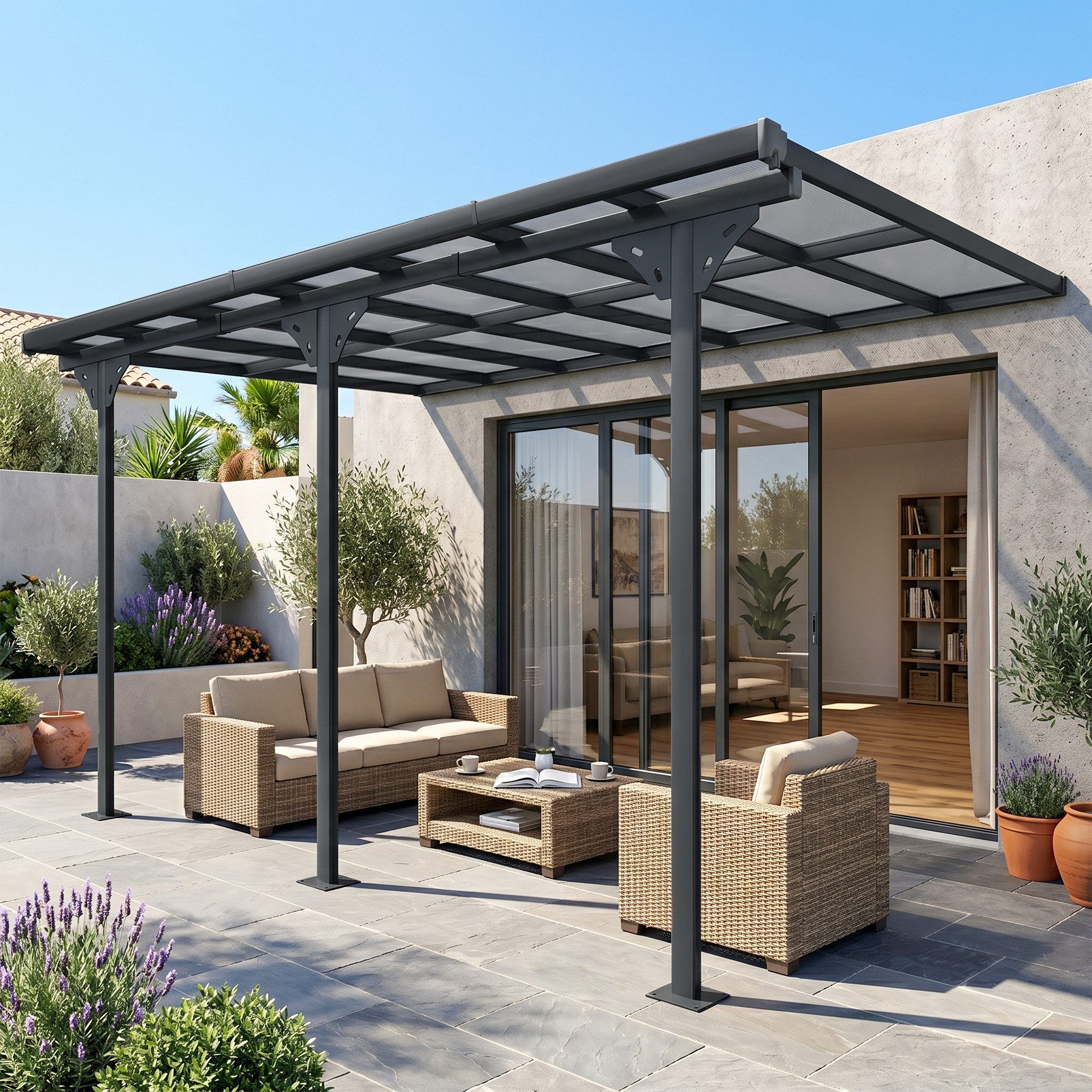 Outsunny Pavillon Pergola Gartenpavillon höhenverstellbar Sonnenschutz Aluminium, mit 0 Seitenteilen, (Pergola, Gartenpavillon), für Garten, Balkon, Grau