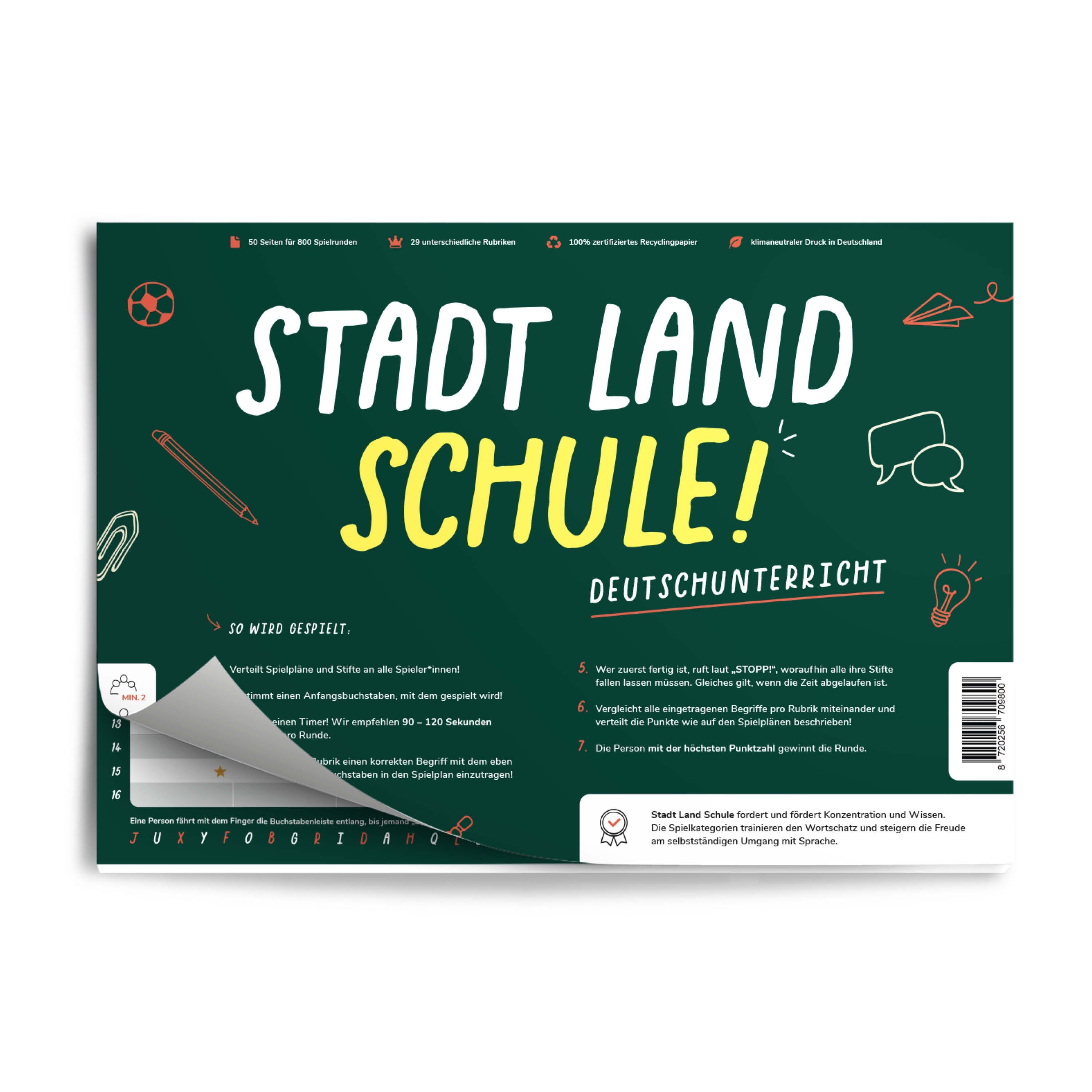 Spiel, gedruckt Lernspiel STADT den Deutschunterricht, Klimaneutral Lernspiel für LAND SCHULE (DEUTSCH), Pihu