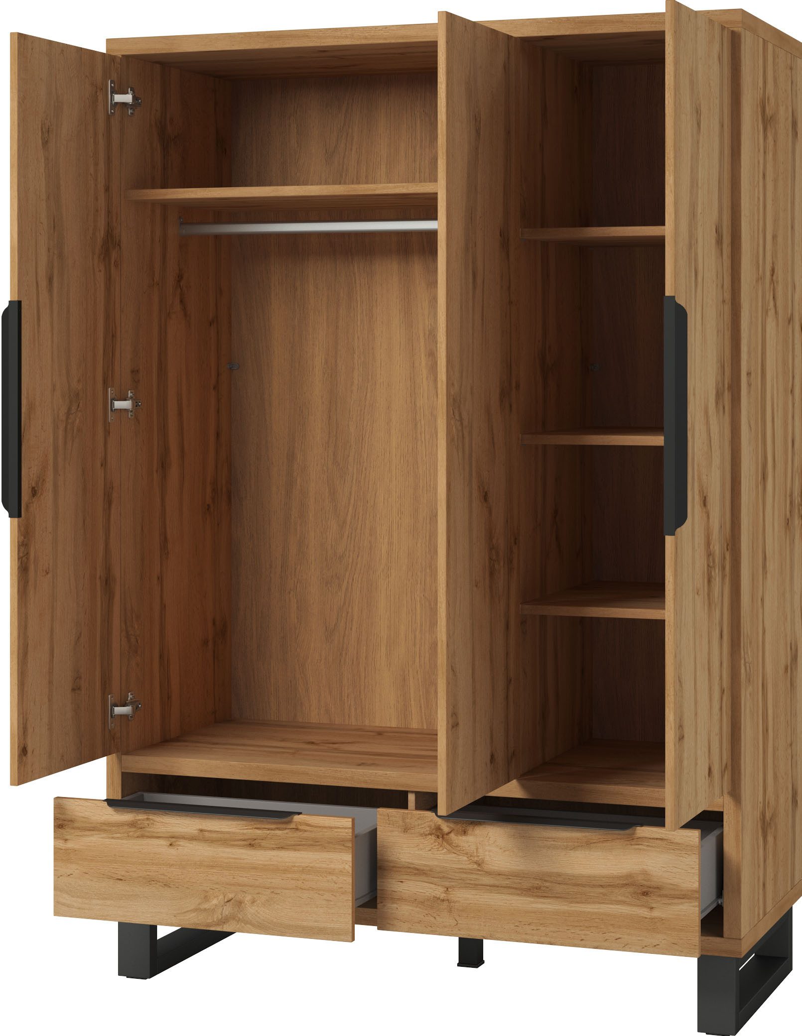 Home affaire Kleiderschrank Bronne,Breite 145 cm, Wäscheschrank inclusive Innenausstattung Kleiderschrank, 2 Schubladen, Metallgriffe, Garderobe