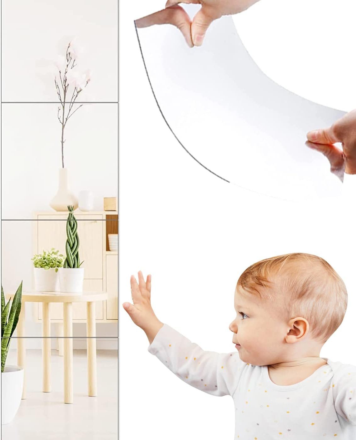 Mrilary Wandspiegel 4 Stück Spiegelfliesen Selbstklebend HD Spiegel Glasspiegel, Deko Spiegel zum Aufkleben auf Schrank Tür Wohnzimmer Wand