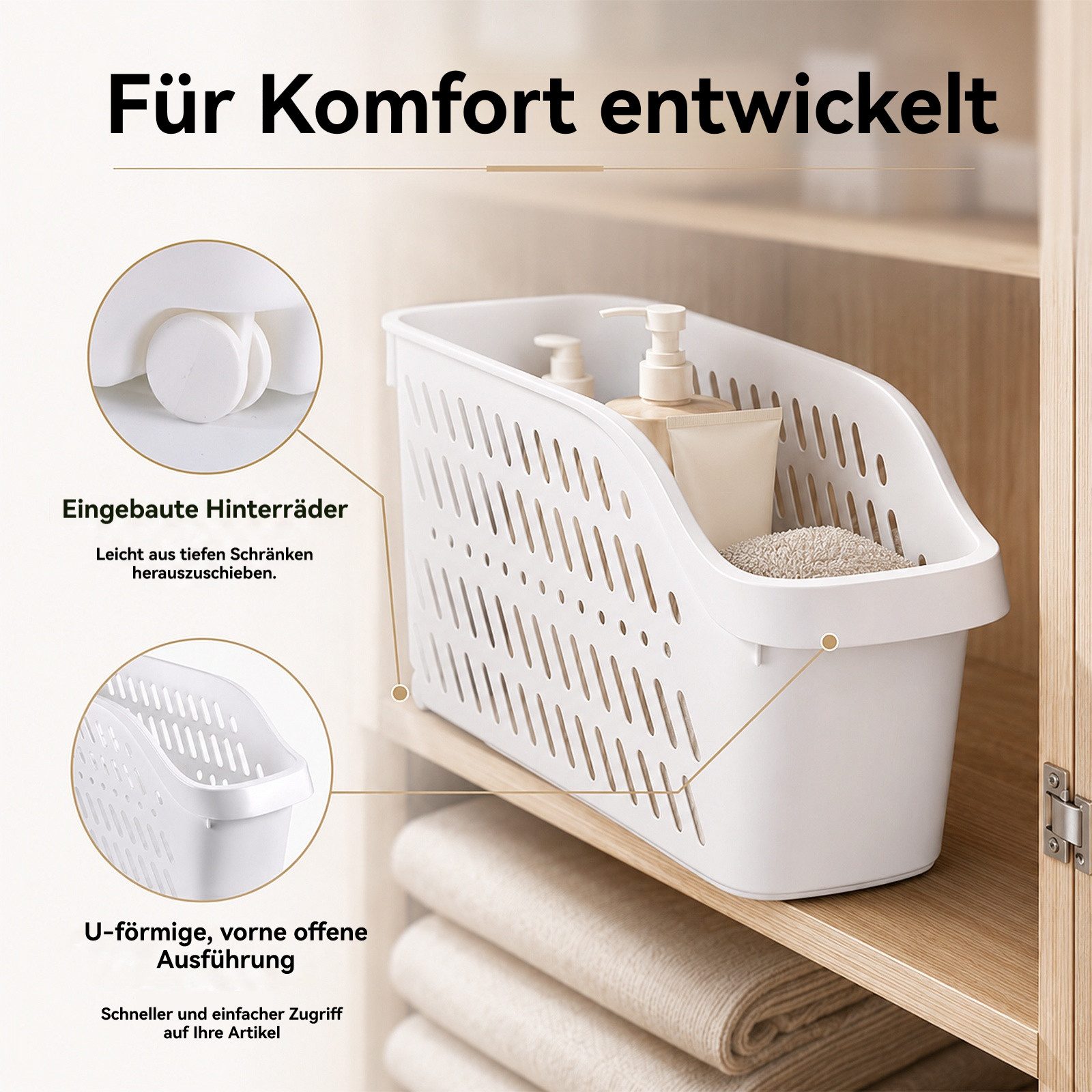 BlingBin Aufbewahrungskorb Aufbewahrungsbox mit Rollen Küchenschrank, Organizer und Aufbewahrung (3er Set, 3 St., Unterbecken Organizer,Mehrzweck Kunststoff Sch – Bild 4 von 5