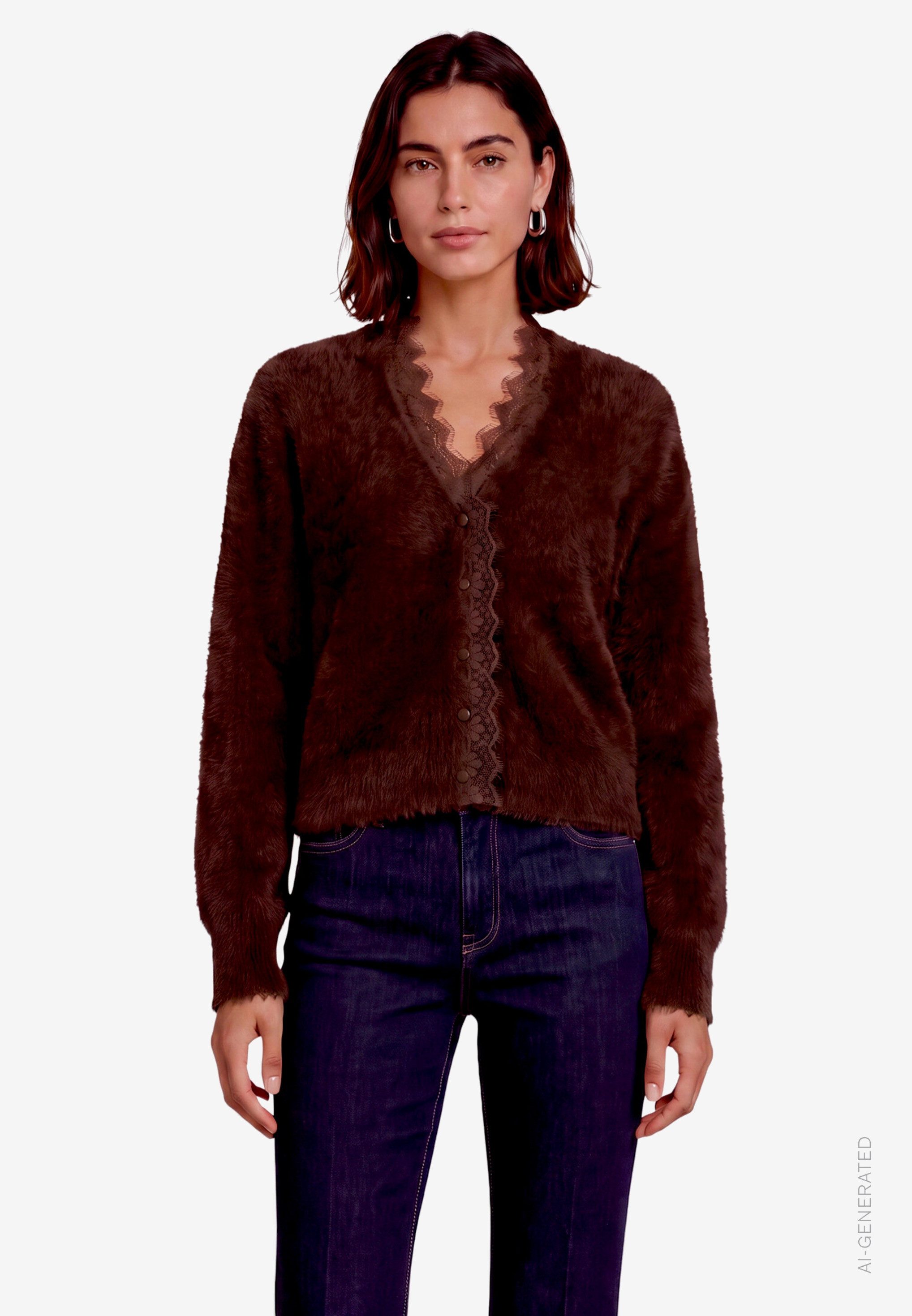 Zero Strickpullover Flauschige Strickjacke mit Spitze