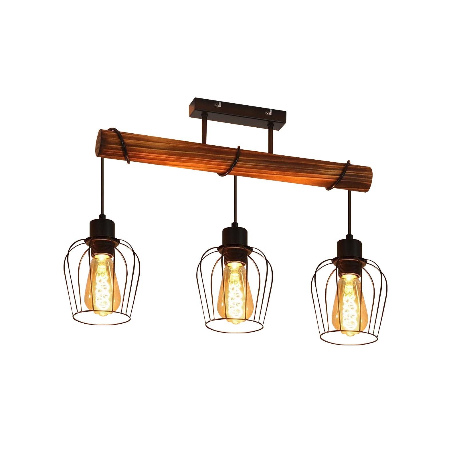 ZMH Deckenleuchte Whonzimmer 3 Flammig Schwarz-Holz Retro Deckenlampe Schla günstig online kaufen