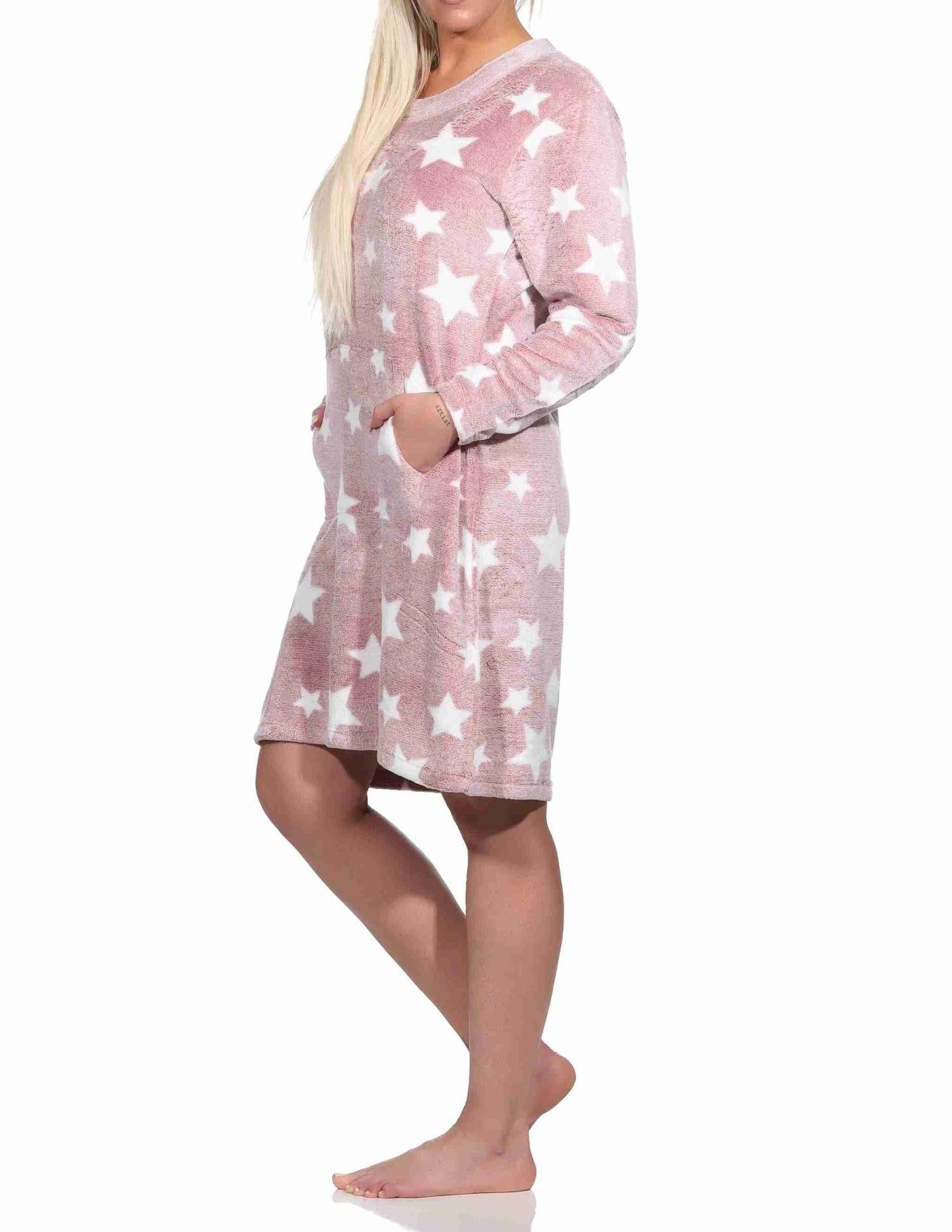 Normann Nachthemd Damen langarm Nachthemd mit Bündchen in Sterneoptik