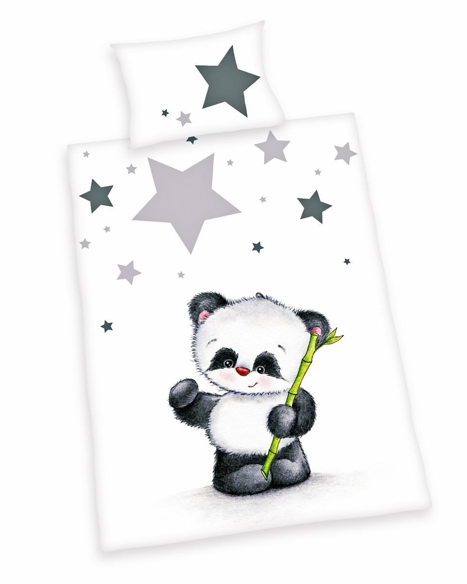 Herding Babybettwäsche 100x135cm Pandabär Sterne, Flanell, günstig online kaufen