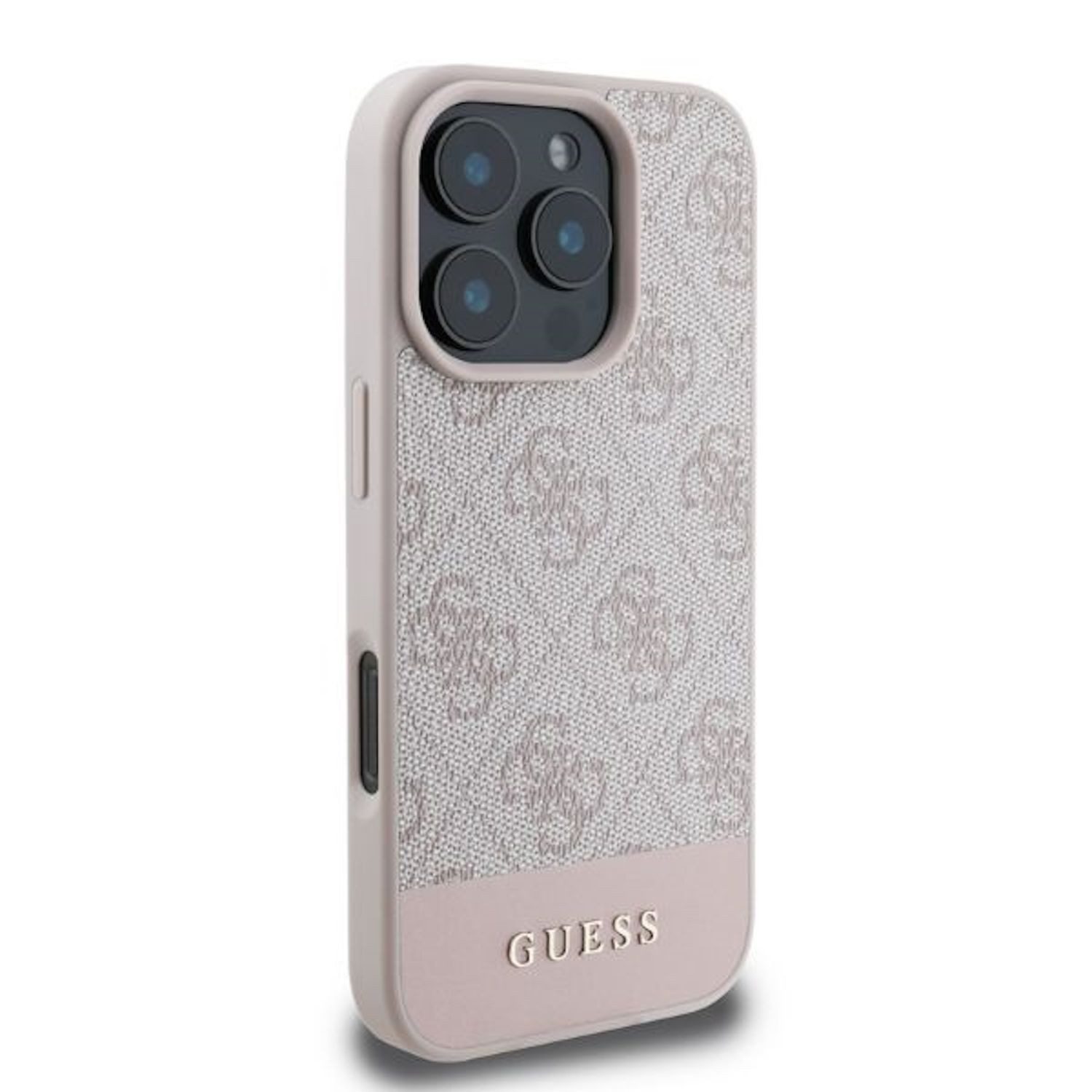 Guess Smartphone-Hülle GUESS Apple iPhone 16 Pro Hardcase Design 4G Bottom Stripe Hülle Pink
