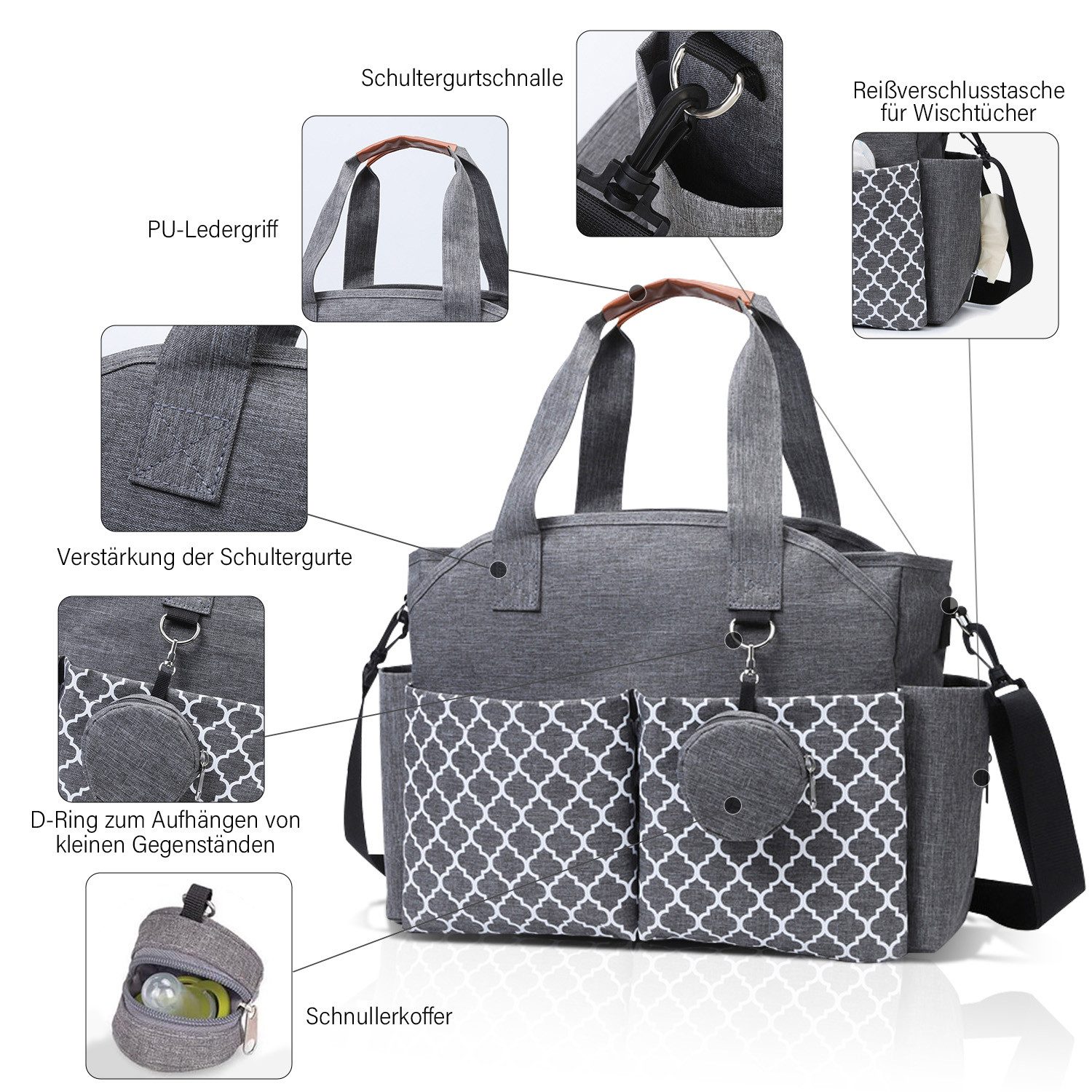 MOPUEA Tragetasche Große Reisetasche Schultertasche Alltagstasche Wasserdicht (1-tlg), Crossbody Tasche Umhängetasche Hellgrau Freizeit Handtasche