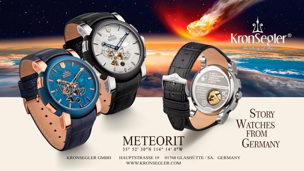 Meteorit Armbanduhr stahl-schwarz/schwarz Lederband, Meteoritenstein Herren Kronsegler m. mit Automatikuhr