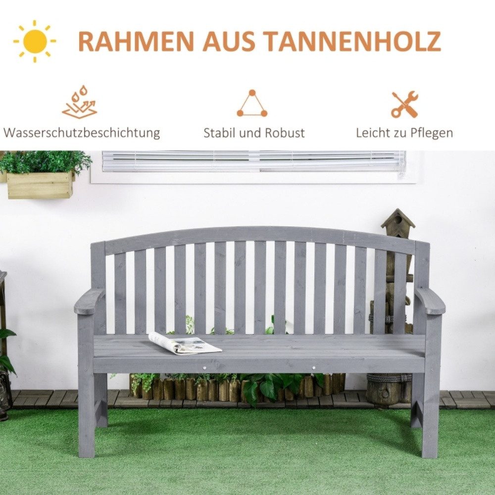 CHICFURN Gartenbank 2-Sitzer Holzsitzmöbel mit Rückenlehne, wetterfest (Packung, 1-St., Belastbar bis 240 kg, geeignet für Terrasse, Balkon oder Garten), 140 x 50 x 85 cm, natürliche Holzoptik im Outdoor-Bereich, Grau