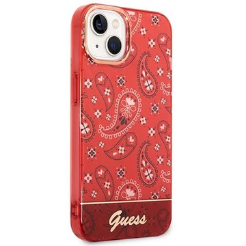 Guess Handyhülle GUESS Schutzhülle für Apple iPhone 14 Plus Cover Etui Hardcase Bandana Paisley Rot