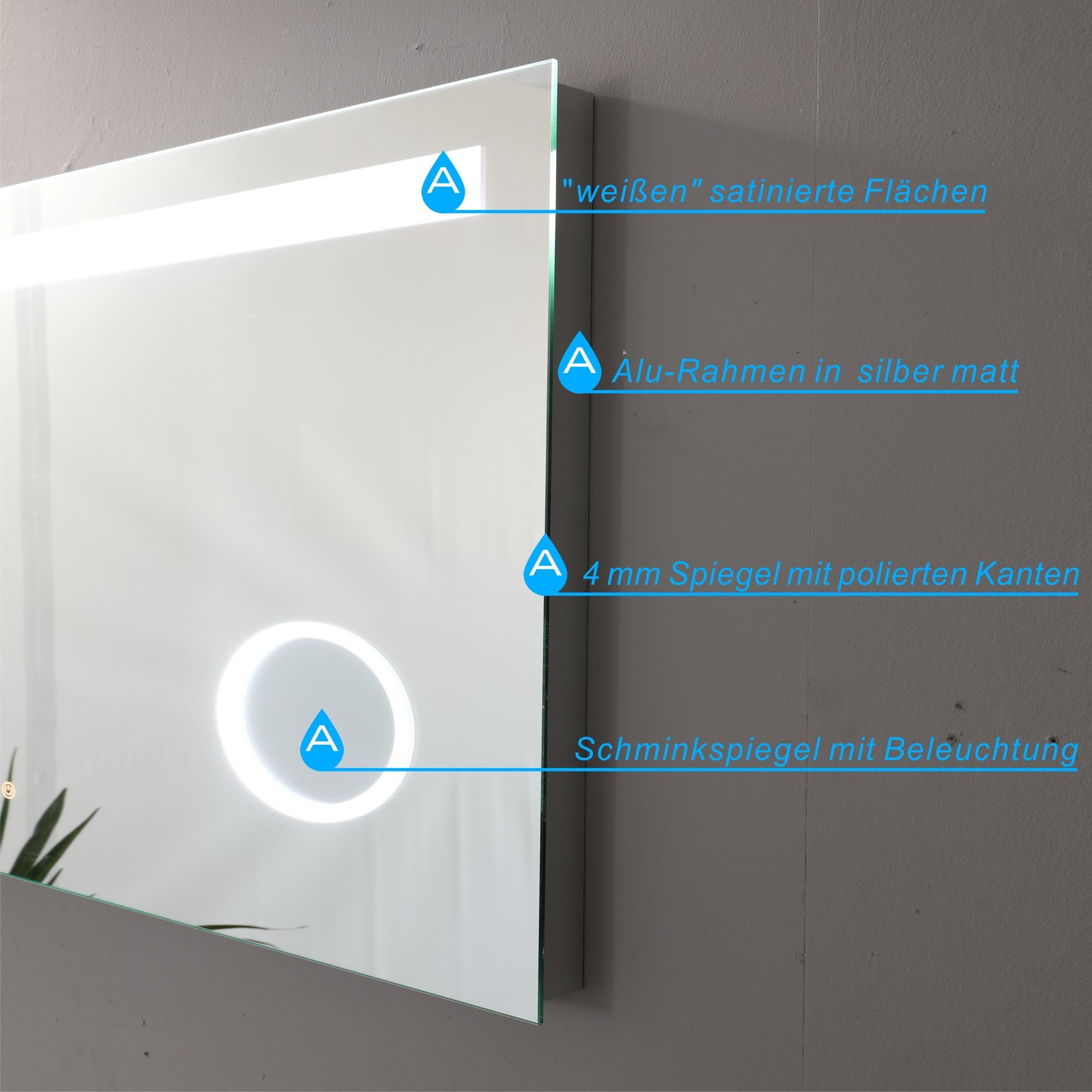 AQUABATOS Beleuchtung Wandspiegel LED-Lichtspiegel Licht Badezimmerspiegel mit Badspiegel LED mit
