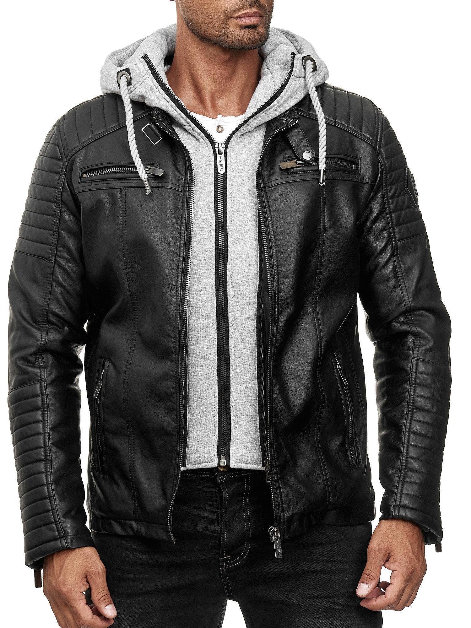 RedBridge Lederimitatjacke Kunstleder Bikerjacke mit Sweat-Kapuze günstig online kaufen