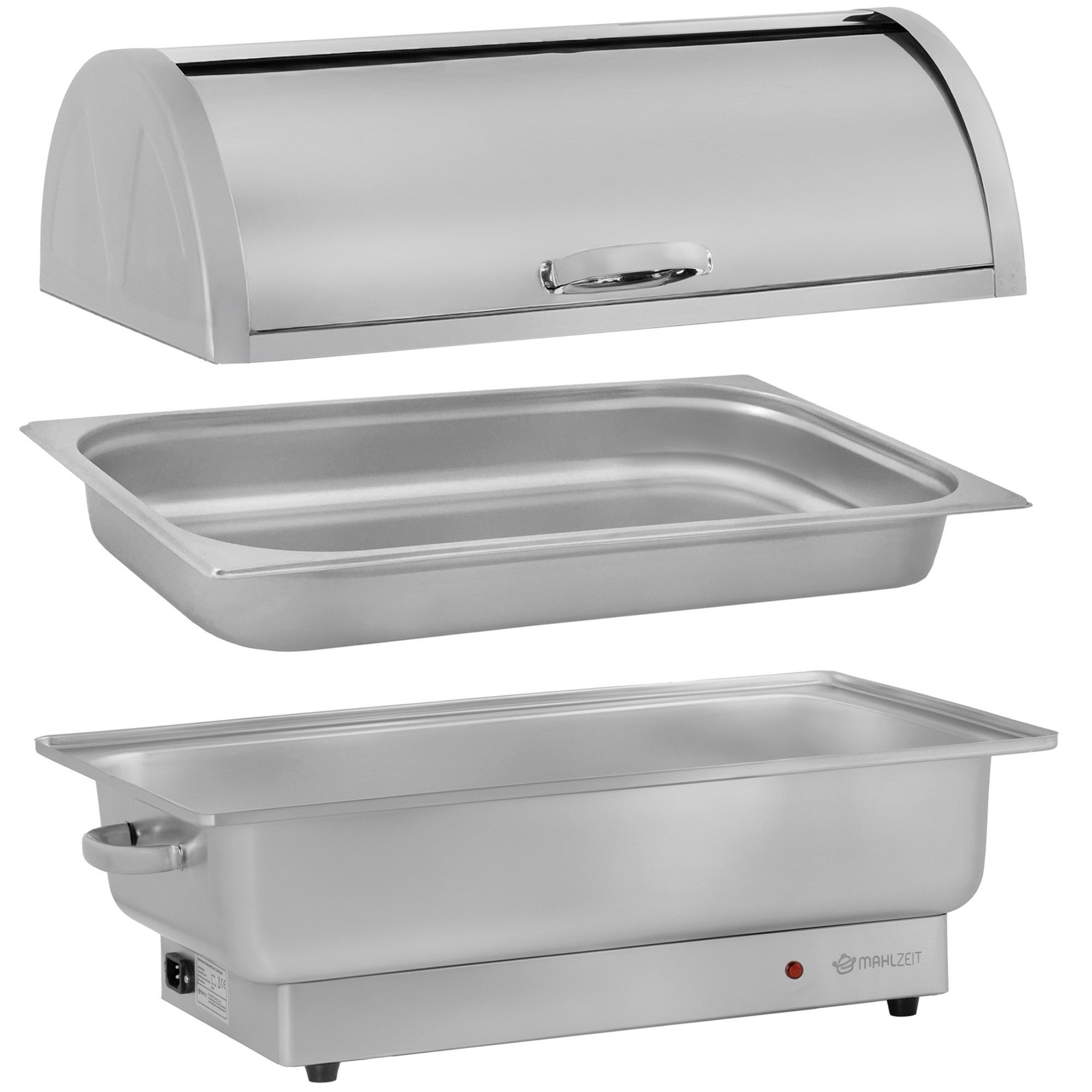 Mahlzeit Speisenwärmer elektrischer Edelstahl Chafing Dish mit GN 1/1 Behälter, 9 Liter, bis, mit Rolltop Deckel – Bild 4 von 5