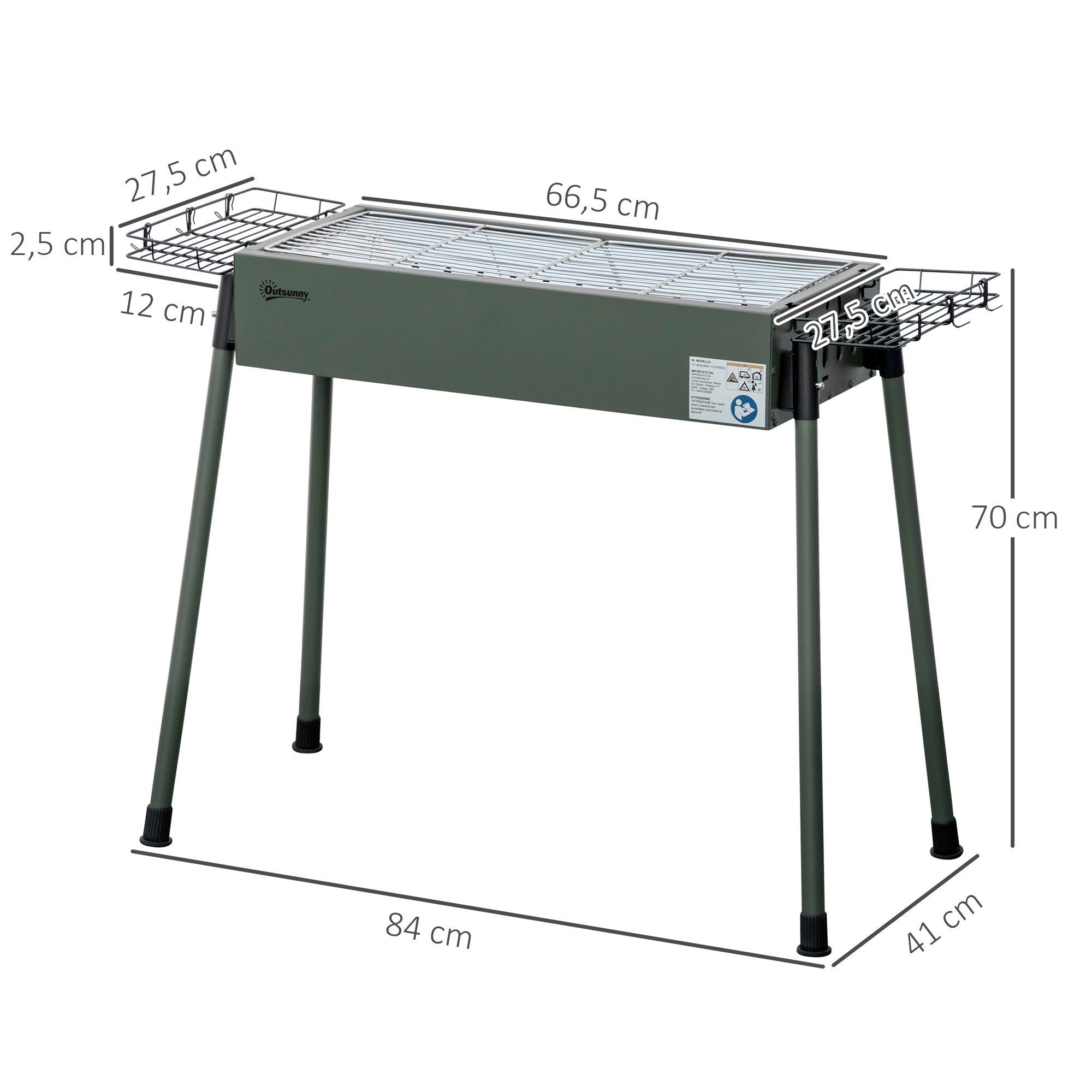 Outsunny Holzkohlegrill Anti-Rutsches Campinggrill mit Grillrost, BBQ Smoker mit Grillrost, Holzkohle Grill, Abnehmbare Beine für einfachen Transport