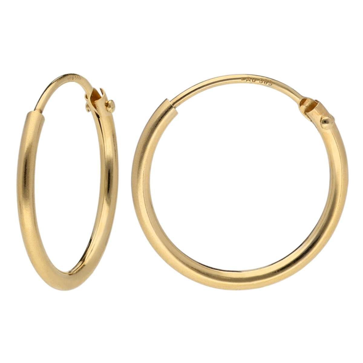 trendor Paar Creolen 15171, für Damen Gold 585 / 14K Breite 1,3 mm Ø 15 mm