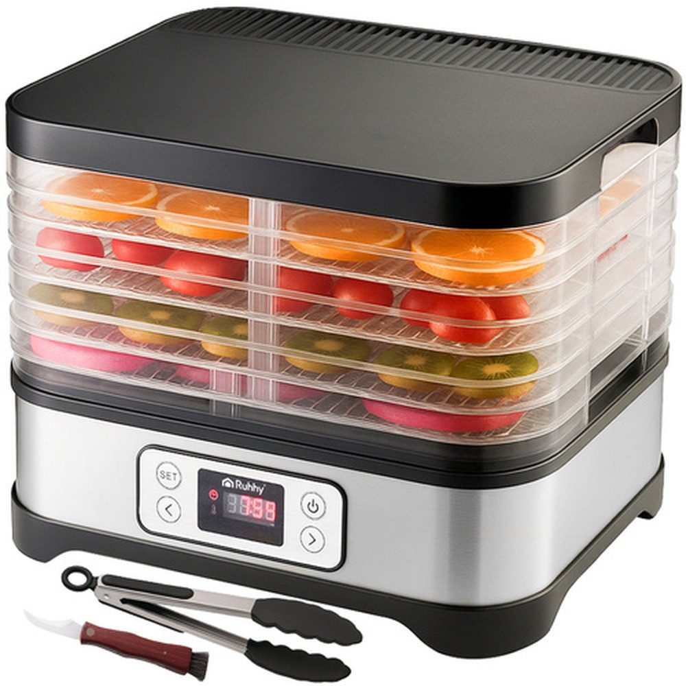 Ruhhy Kompakt-Küchenmaschine Obsttrockner Ruhhy 25929, 400 W, 10 l Schüssel, Inklusive 2 Flüssigkeitsschalen, 2 Siebschalen und 2 Antihaftmatten