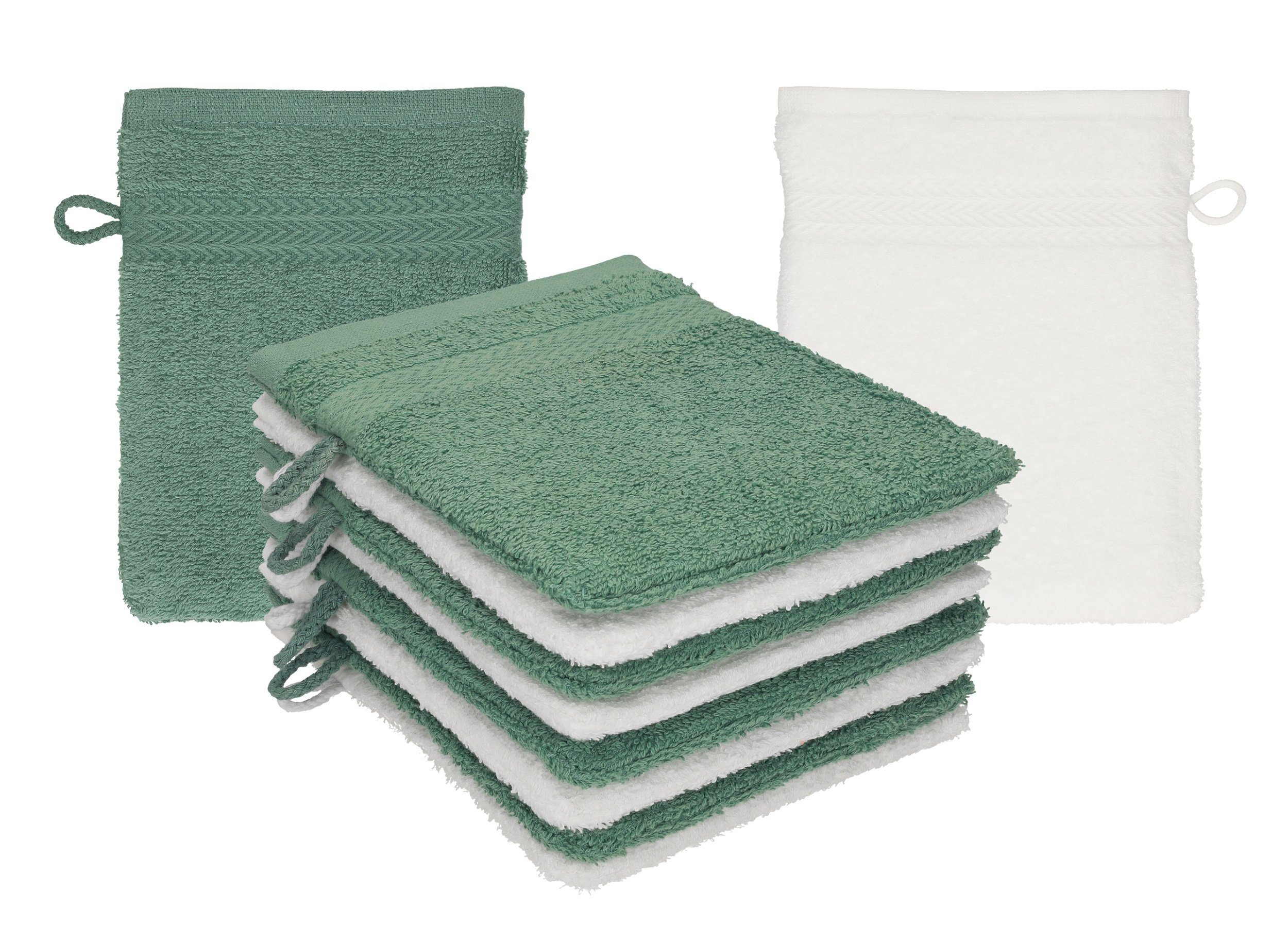 Betz Waschhandschuh 10 Stück Waschhandschuhe Premium 16x21 cm Farbe tannengrün - weiß