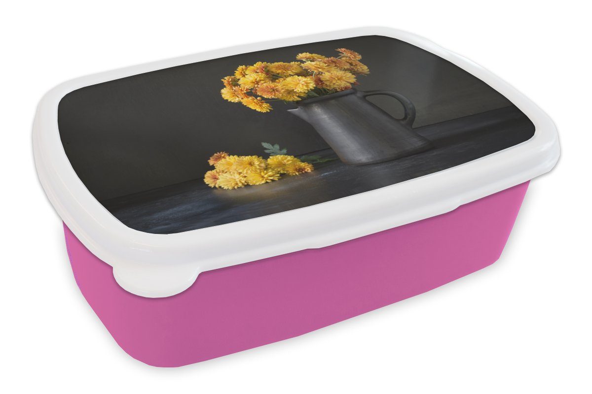 Brotdose - Chrysanthemen MuchoWow (2-tlg), Mädchen, für Erwachsene, Stilleben Kunststoff rosa Kunststoff, Kinder, Snackbox, Brotbox Lunchbox - Gelb,