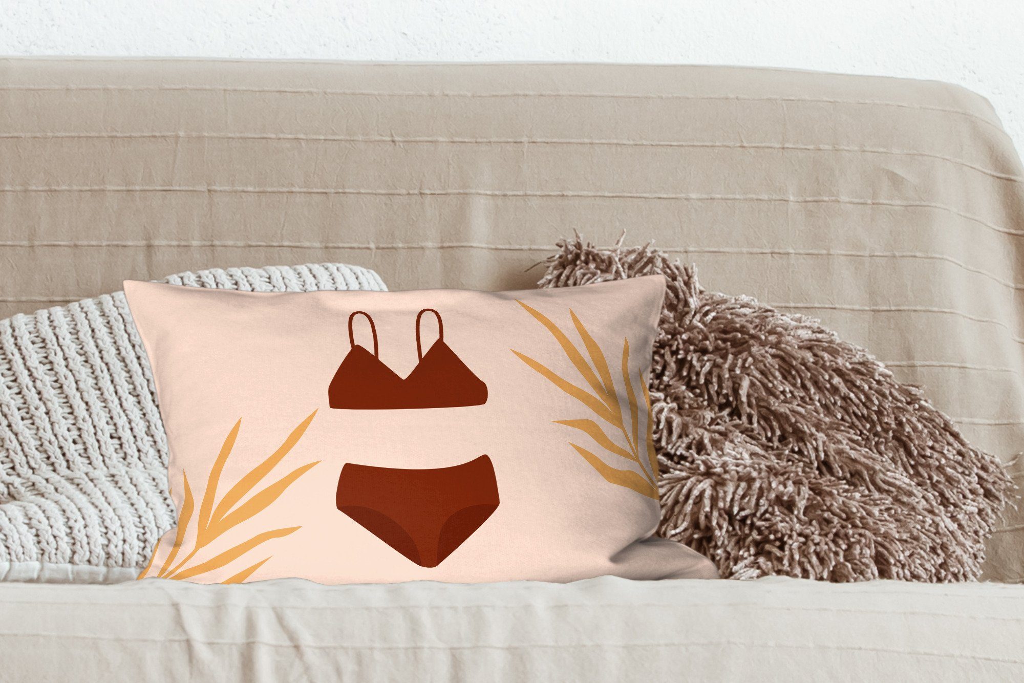 Wohzimmer - Blätter, Zierkissen, Dekoration, Sommer Dekokissen Bikini - mit Dekokissen Schlafzimmer Füllung, MuchoWow