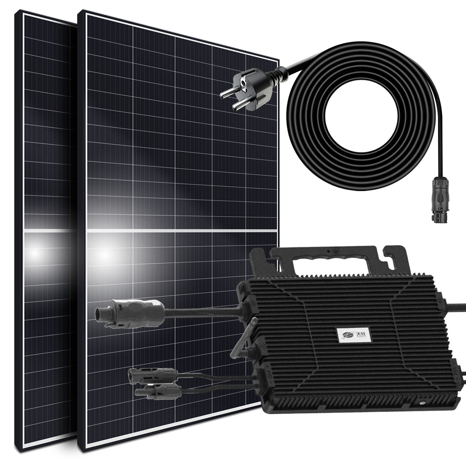 SUNNIVA Solaranlage 850W/800W komplett Steckdose, 800 W, (Astro-Energy 800W Micro Wechselrichter - PV Solaranlage Komplettset - 2x 425W (850W) Solarmodule - inkl. 5m Kabel - Bluetooth, WIFI, 2-St)