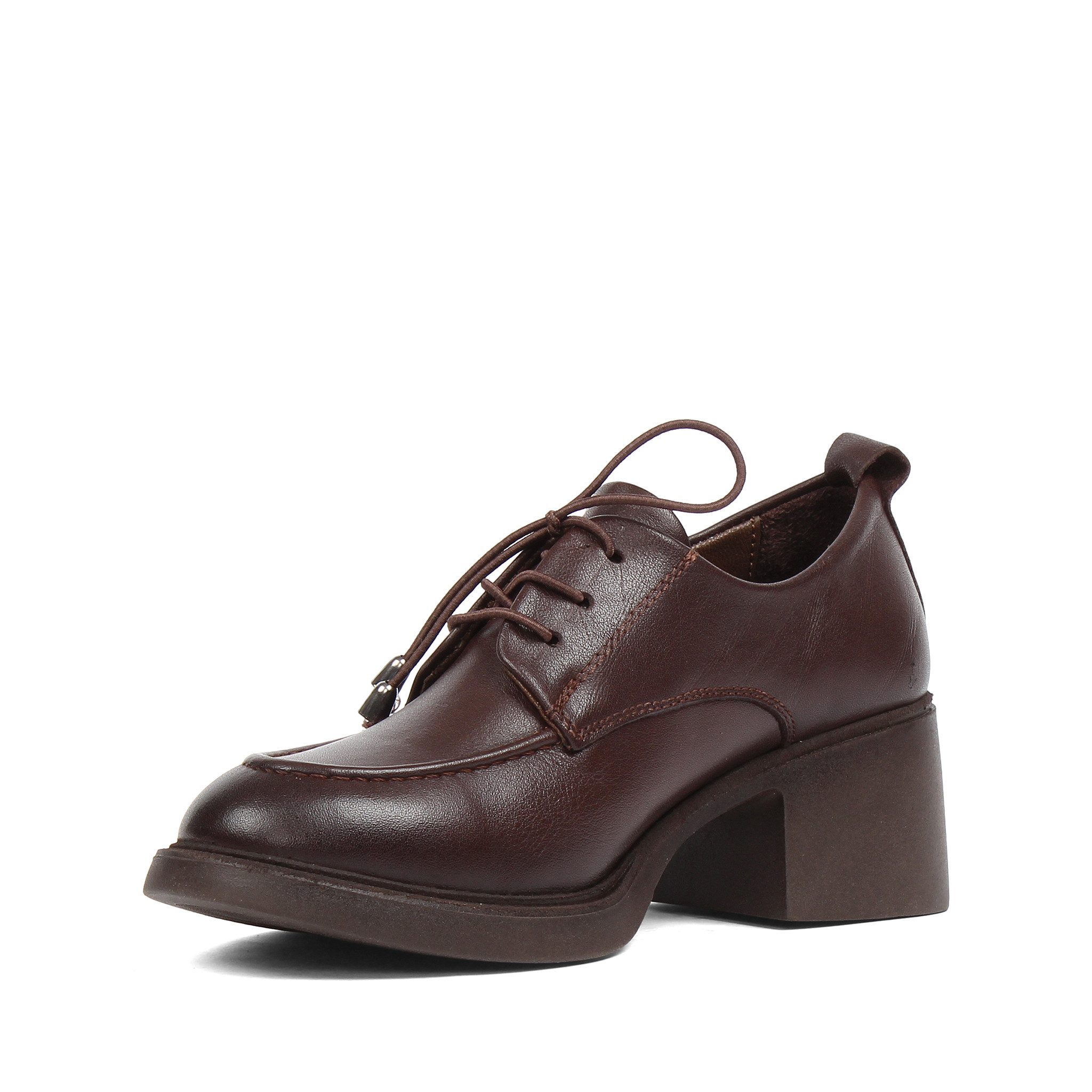 Celal Gültekin Plateau Schnürer Blockabsatz College Retro Damen Schnürschuh Glattleder, Echtleder-Futter & Decksohle, Braun – Bild 4 von 5