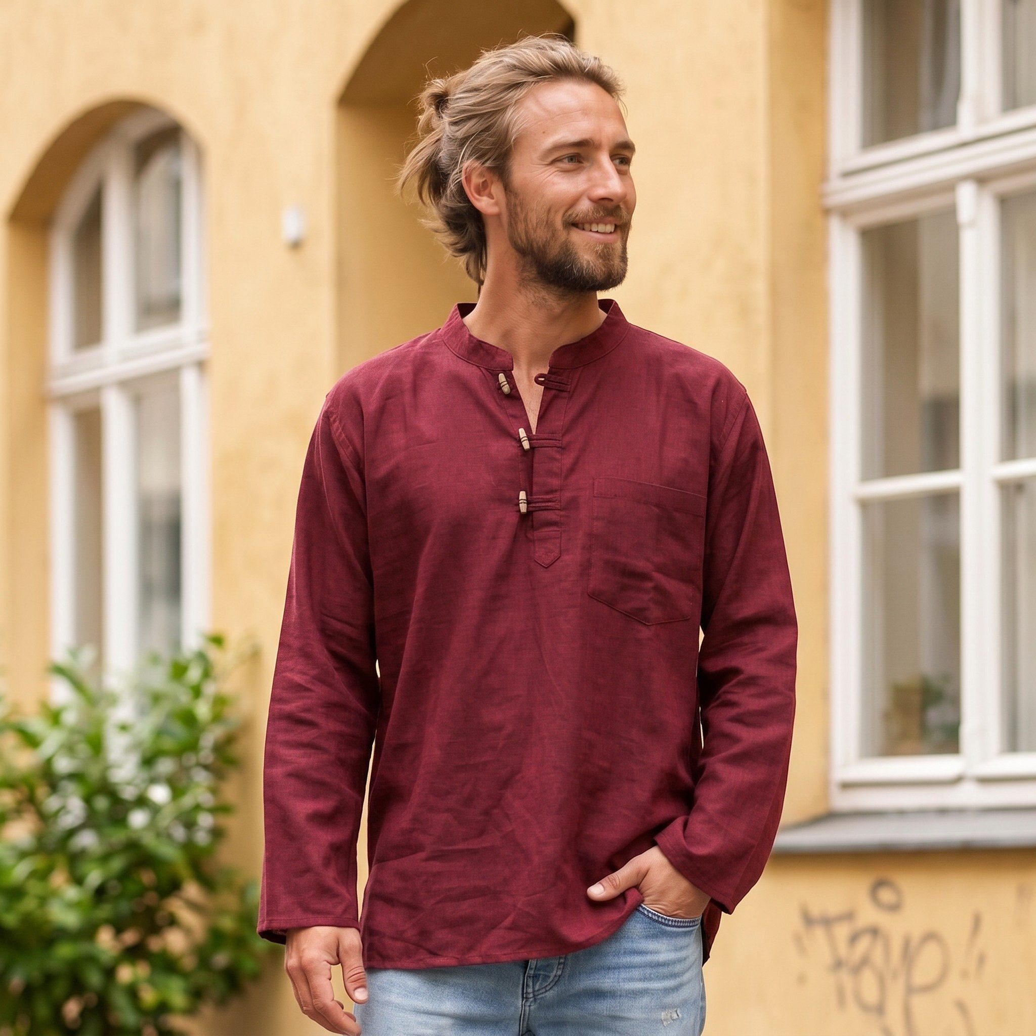 Guru-Shop Hemd & Shirt Nepal Fischerhemd, Goa Hippie Hemd, Yogahemd,.. Ethno Style, alternative Bekleidung
