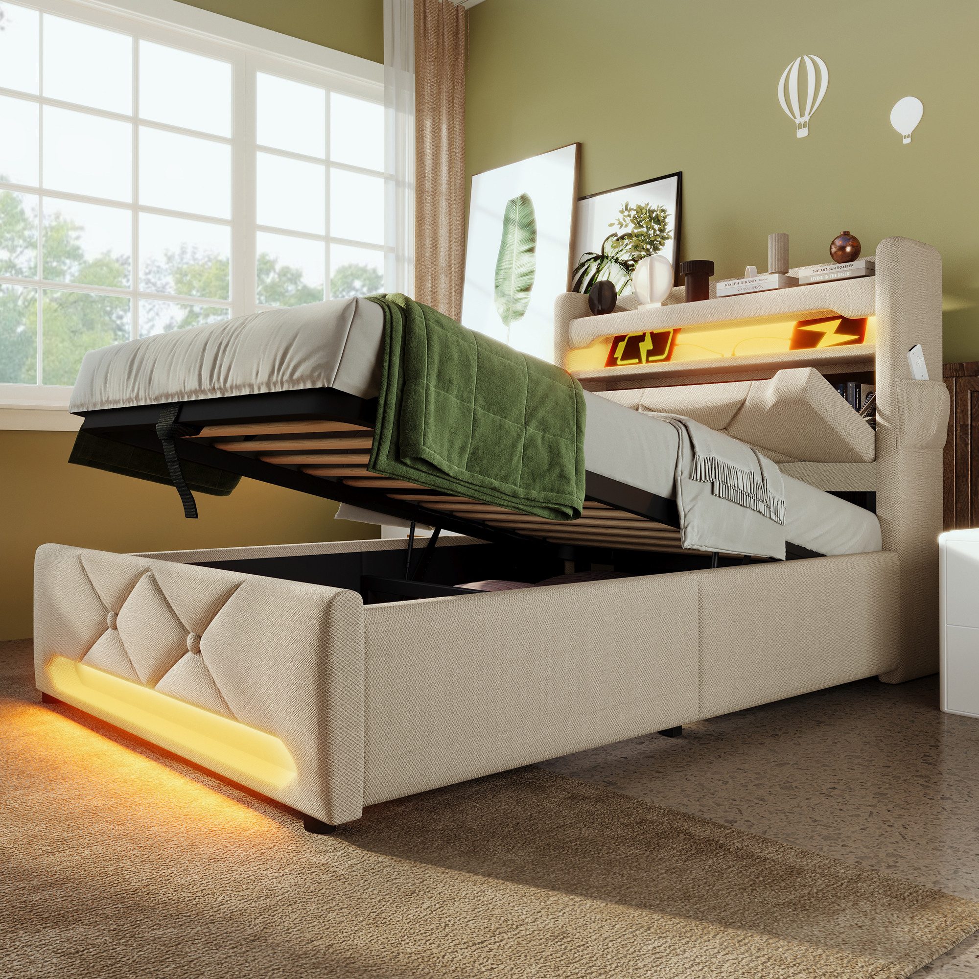 Odikalo Stauraumbett Polsterbett Jugendbett Einzelbett Hydraulik günstig online kaufen