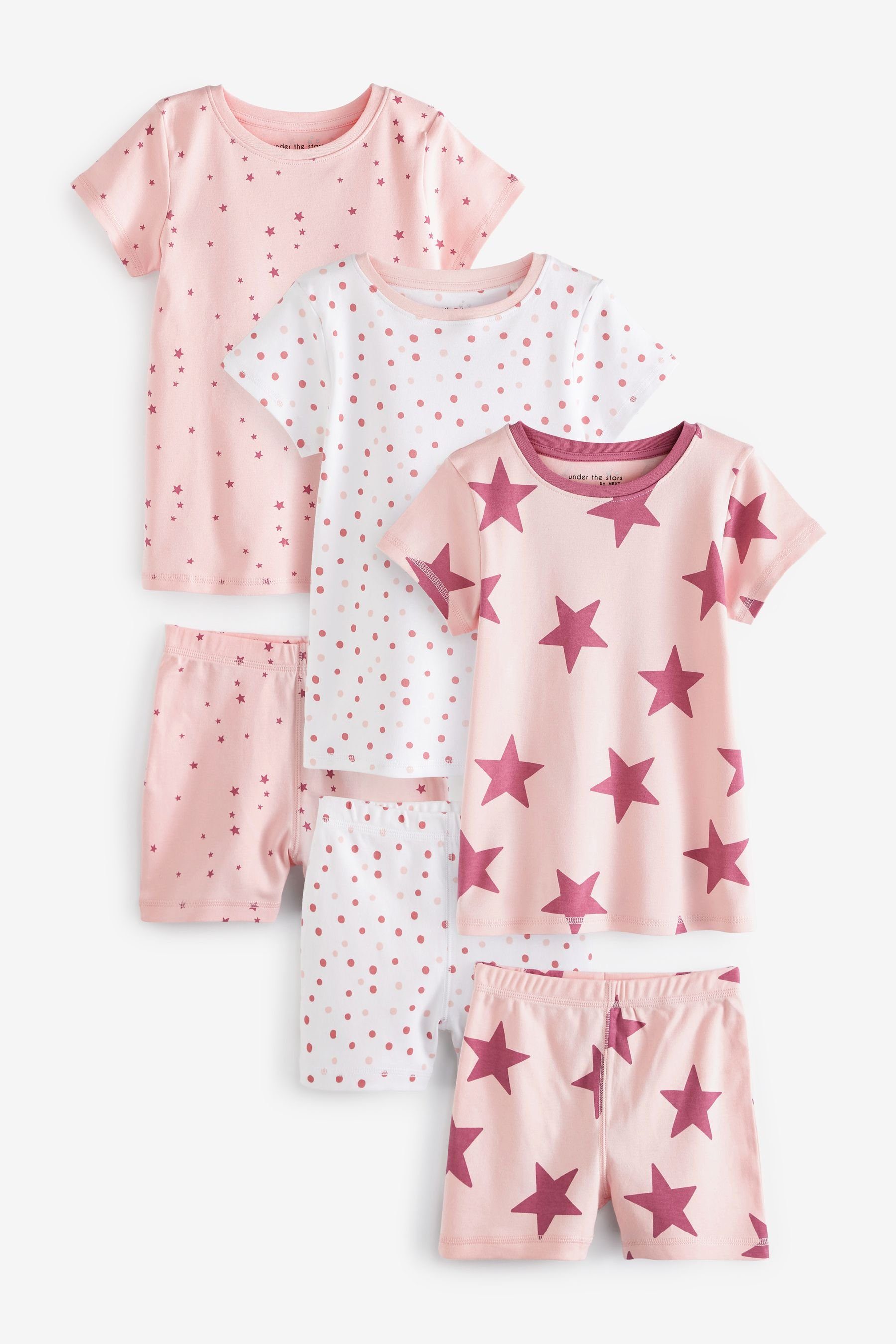 Next Pyjama tlg) 3er-Pack (6 Pink Schlafanzüge, Kurze Star