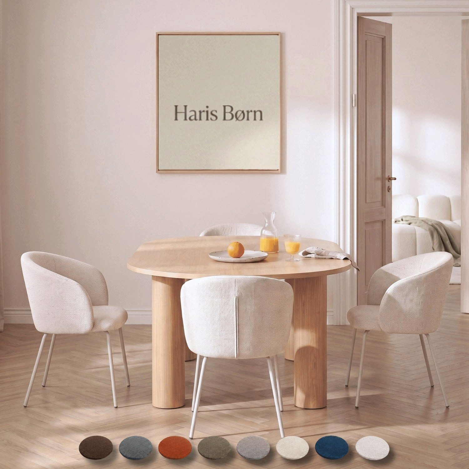Haris Børn Esszimmerstuhl mit Armlehnen NØR - Hochwertige Polsterstühle für Esszimmer (Set, 4 St), Beige/Beine hellgrau - Premium Esszimmer Stühle & Wohnzimmer Stühle