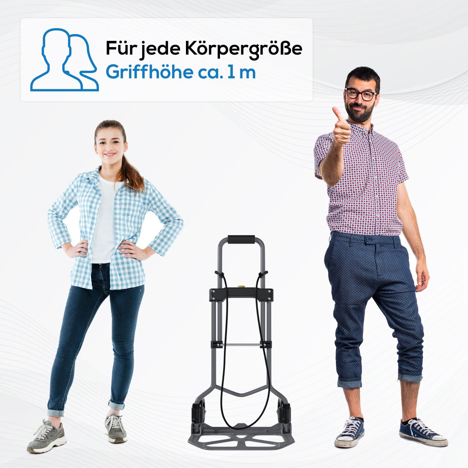 TroniTechnik Folding Hand Truck, up to 60kg load capacity (carrying trolley with carrying handle, non-slip transport surface, WxDxH 38x37x96cm, with bungee cord for secure transport), foldable, transport trolley, with foam grip