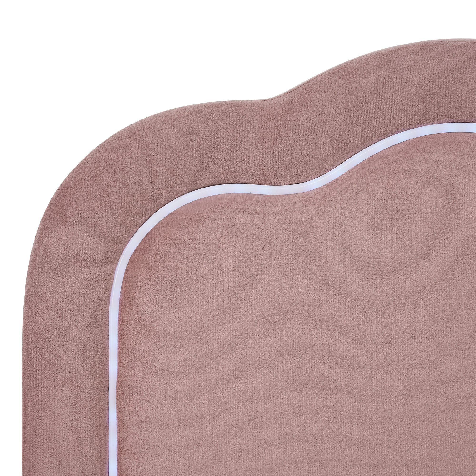 Polsterbett (LED Doppelbett), mit Lattenrost & Verstellbares Kopfteil in Puff-Form, 140x200cm, Samt