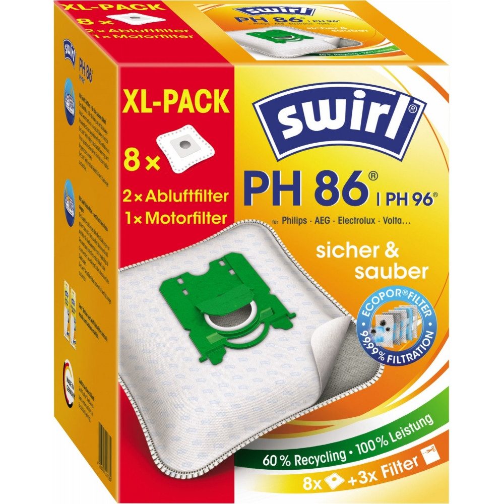 Swirl Staubsaugerbeutel Swirl PH 86/96 XL Vorteilspack Staubsaugerbeutel, passend für siehe Artikelbeschreibung, 99,99% Filtration dank EcoPor® Filter