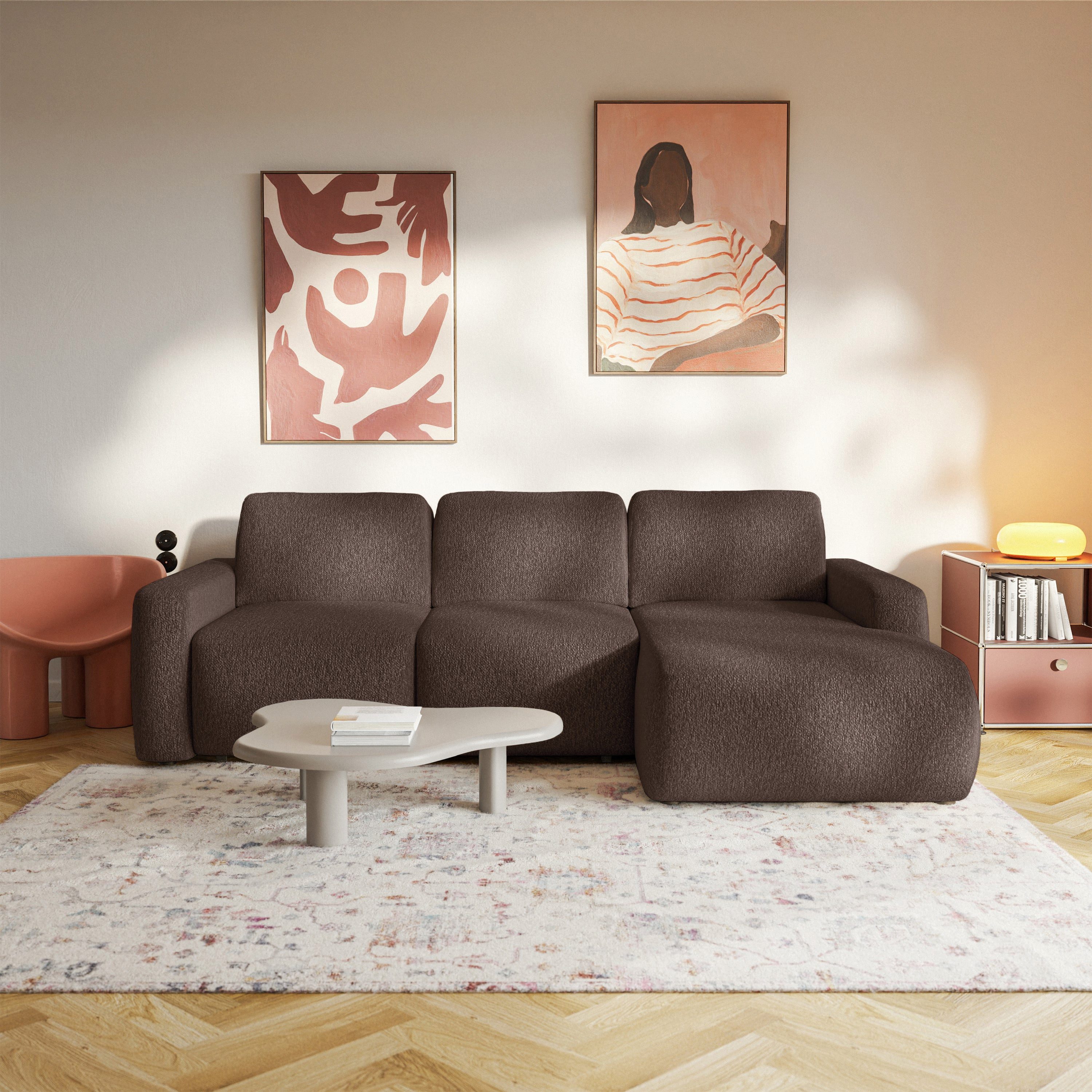 Selsey Ecksofa CARNOS MINI, Ecksofa mit Ottomane, Chenille-Bezug, Schlaffunktion und Bettkasten