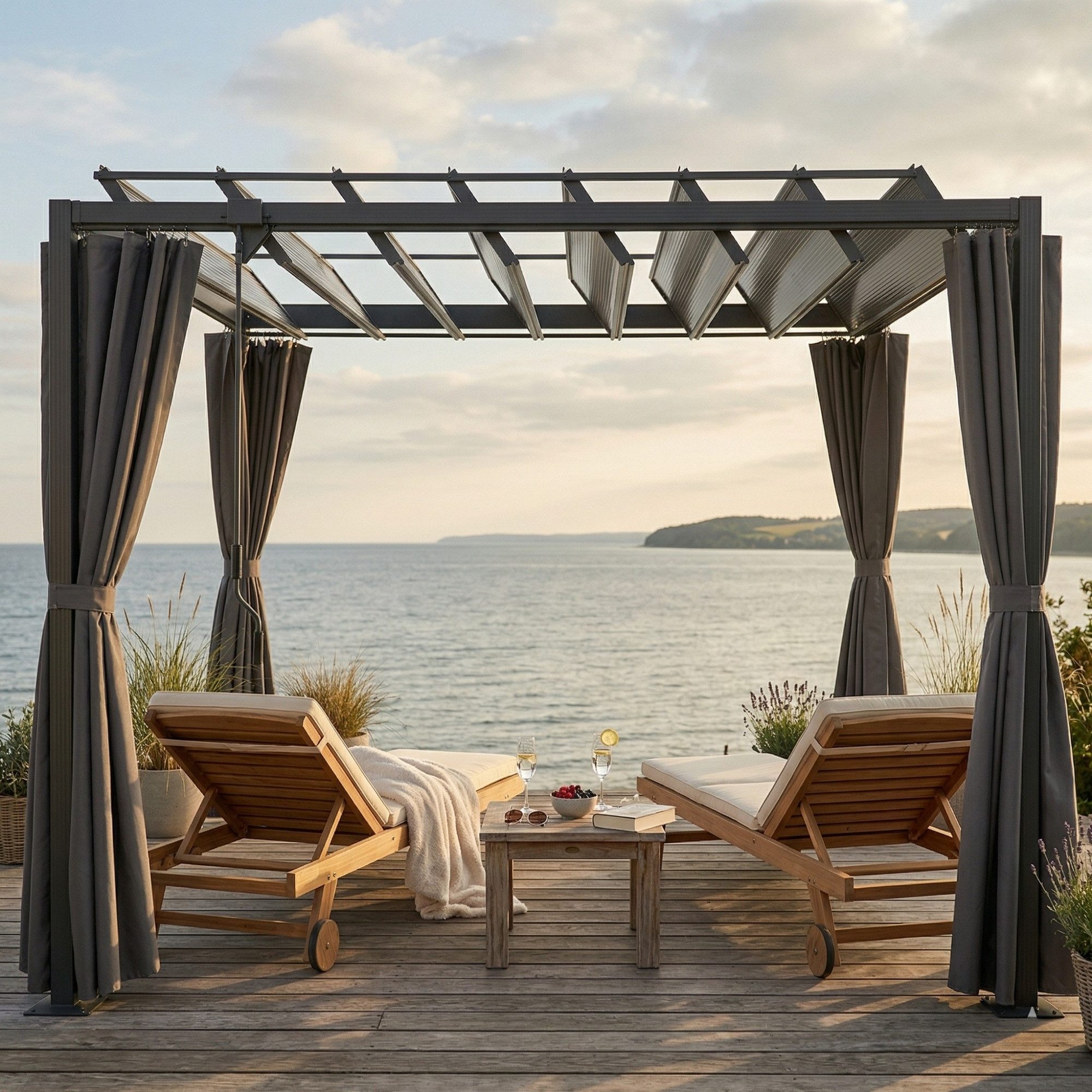 osoltus Terrassendach osoltus Lamellen-Pavillon Pergola Lamellendach 3 x 3,2 m mit Vorhang – Bild 4 von 5