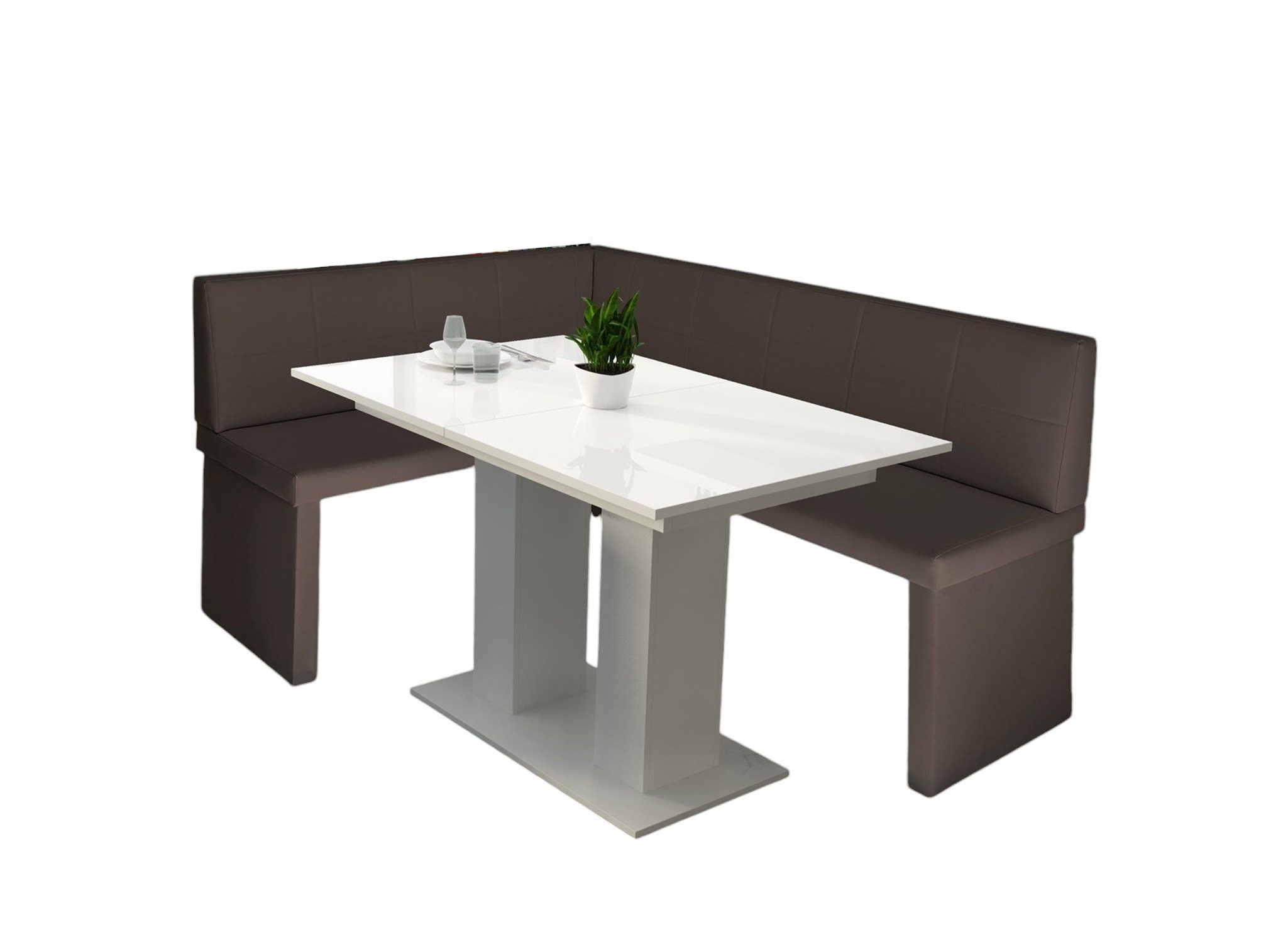 Fun Möbel Eckbankgruppe Eckbankgruppe „Robin XL“ Kunstleder 196x142cm mit Tisch Weiß Hochglanz, ausziehbarer Tisch