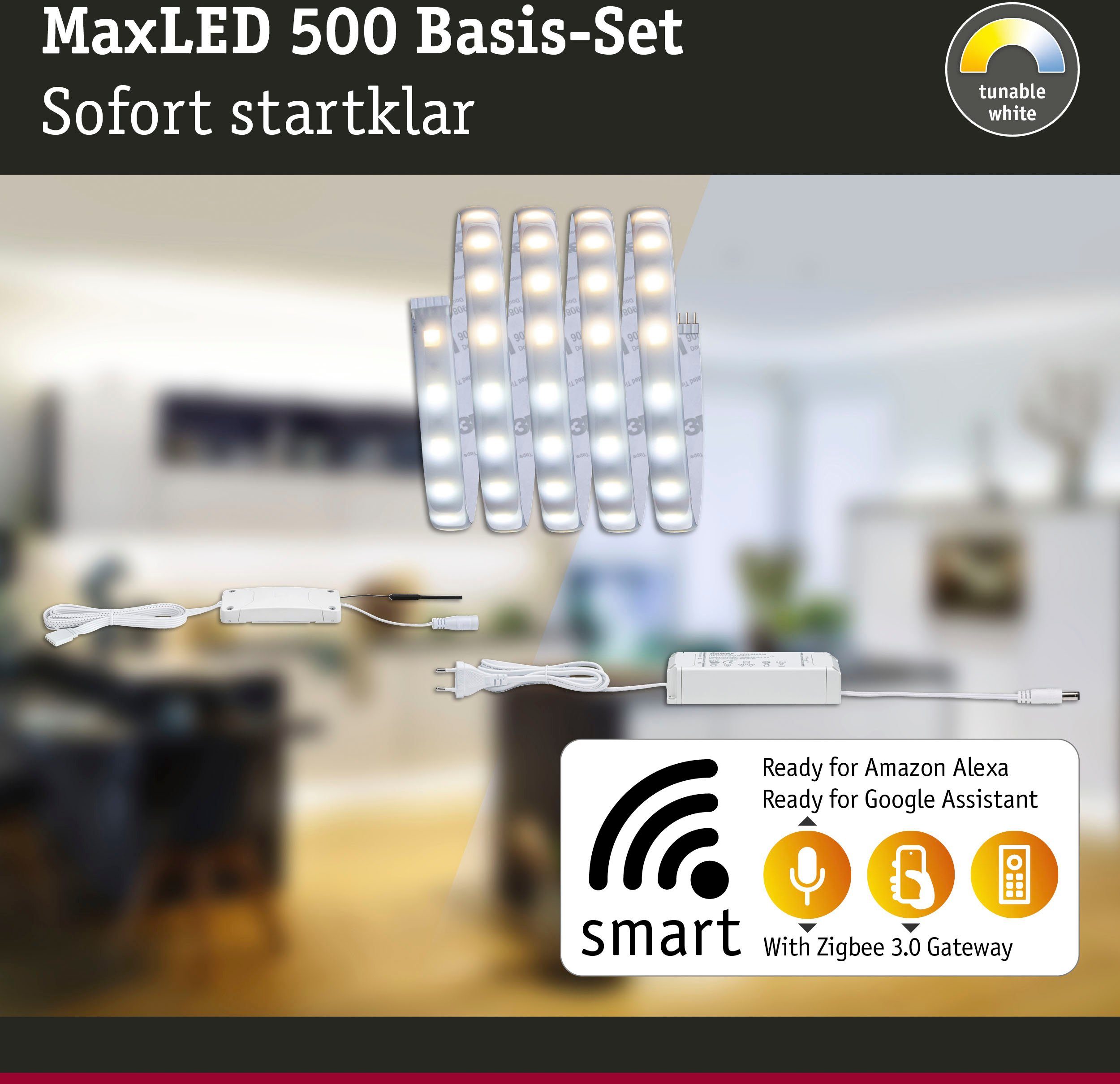 Paulmann 1,5m, Basisset MaxLED beschichtet Tunable Smart 500 Home Zigbee, White, 1-flammig, LED-Streifen