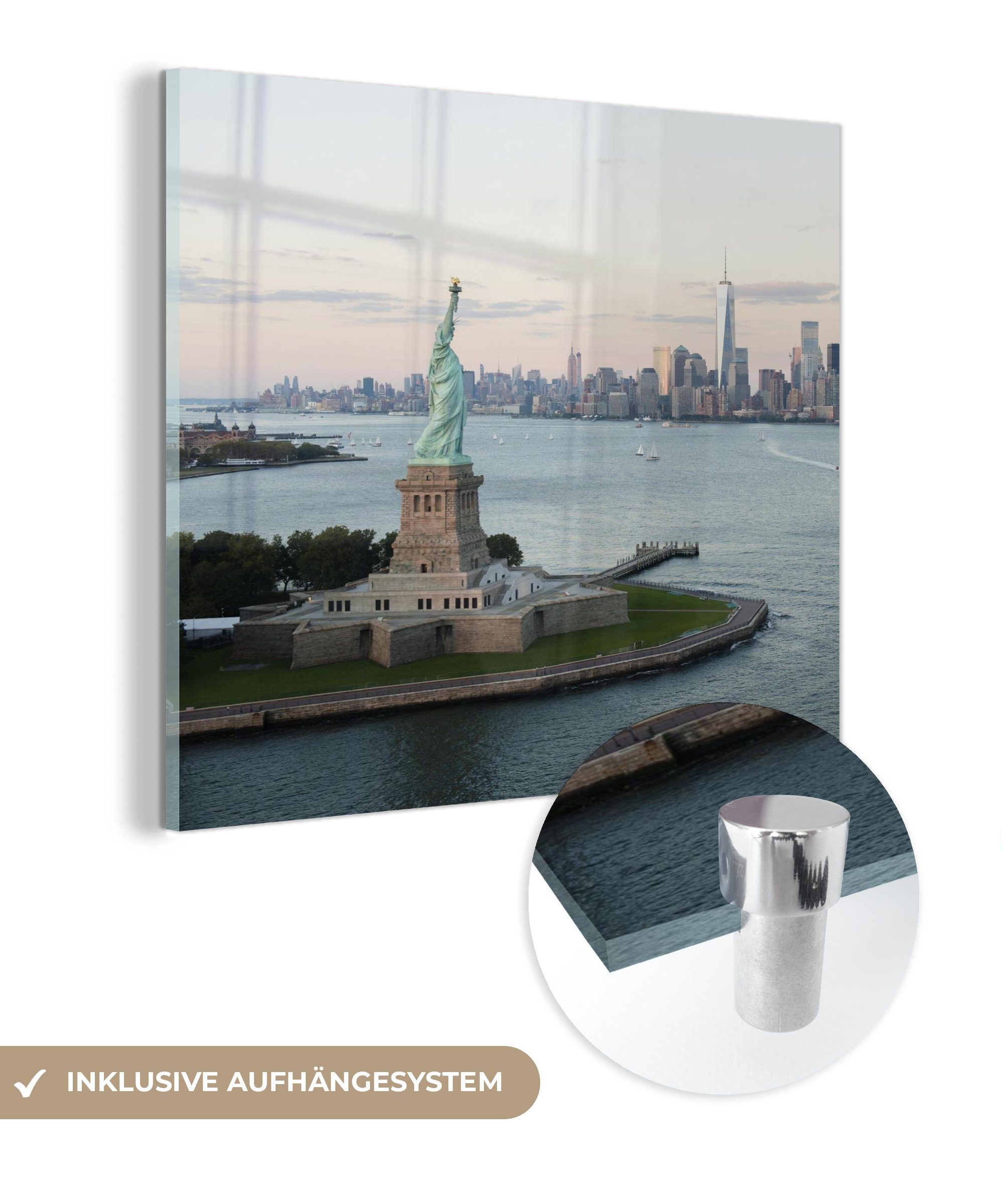 MuchoWow Acrylglasbild New York - Freiheitsstatue - Amerika, (1 St), Glasbilder - Bilder auf Glas Wandbild - Foto auf Glas - Wanddekoration bunt