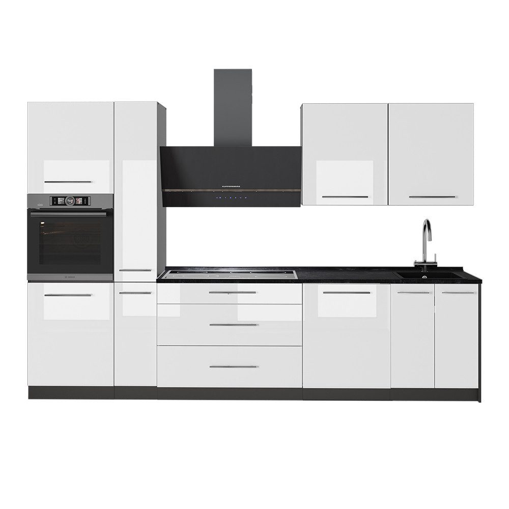 Vicco Küchenzeile Fame-Line, Weiß Hochglanz/Anthrazit, 310 cm ohne Arbeitsplatte