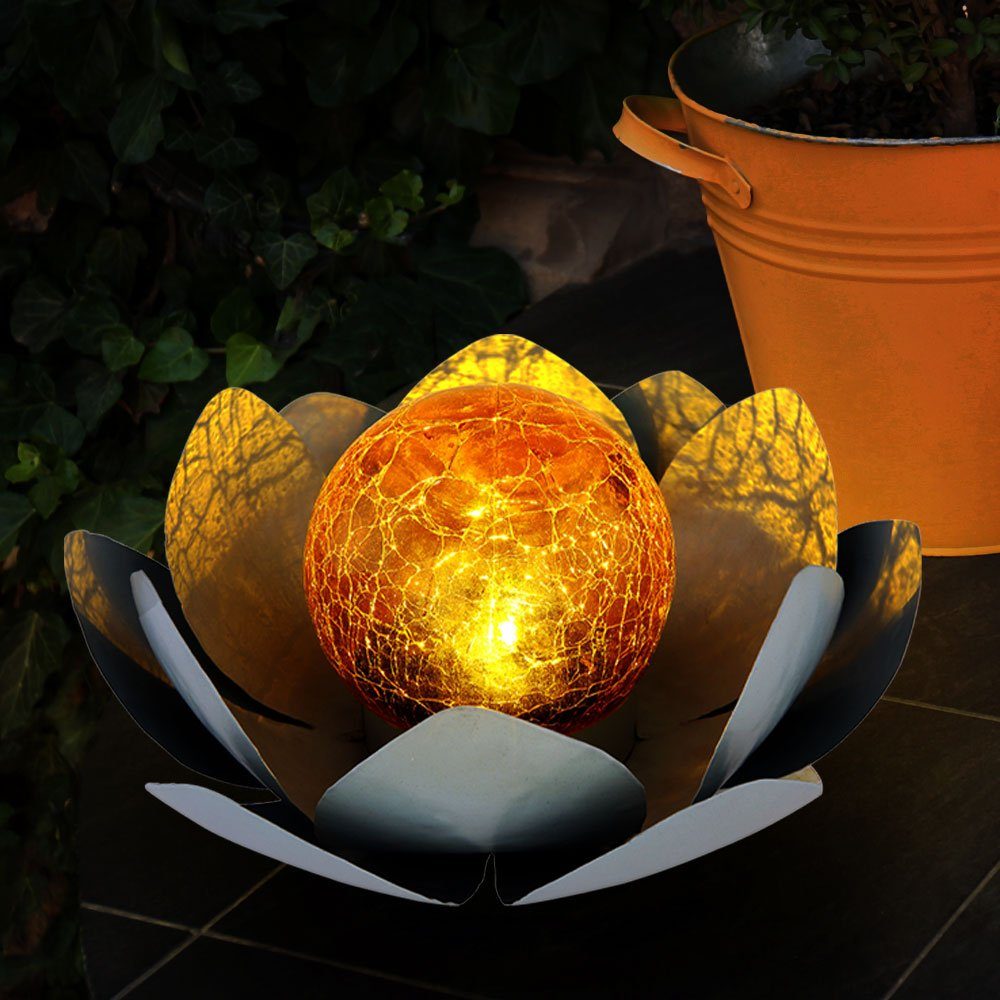 Globo LED Solarleuchte, Leuchtmittel Solarlampe Warmweiß, LED Außenlampe Gartenleuchte inklusive, Lotusblume Flamme