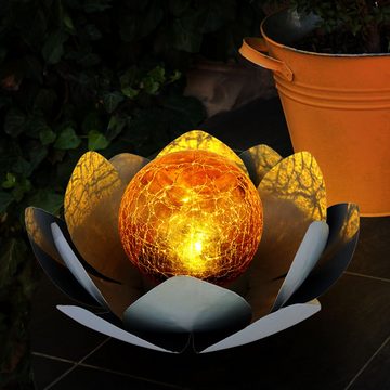 etc-shop Gartenleuchte, LED-Leuchtmittel fest verbaut, Warmweiß, 3er Set Dekoration 2x LED Solar Lampe Lotos Blume Crackle Glas Garten
