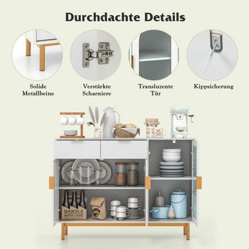 KOMFOTTEU Küchenbuffet Sideboard Küchenschrank, Glastür & Metallbeinen