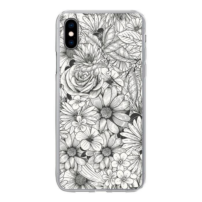 MuchoWow Handyhülle Eine schwarz-weiße florale Illustration Handyhülle Apple iPhone Xs Max Smartphone-Bumper Print Handy