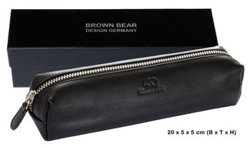 Brown Bear Schreibgeräteetui Modell 3041 - großes Schreibgeräteetui mit Reißverschluss, für Damen und Herren aus Echtleder Farbe Schwarz Nappa