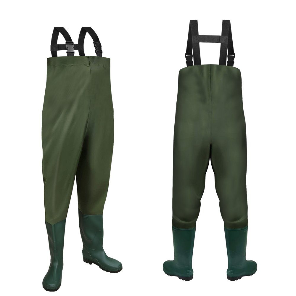 Clanmacy Schutzhose Wathose Anglerhose Wasserdicht Fischer Teichhose Gummi mit Stiefel