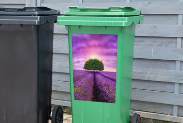 MuchoWow Wandsticker Lavendel - Baum - Lila - Wolken (1 St), Mülleimer-aufkleber, Mülltonne, Sticker, Container, Abfalbehälter