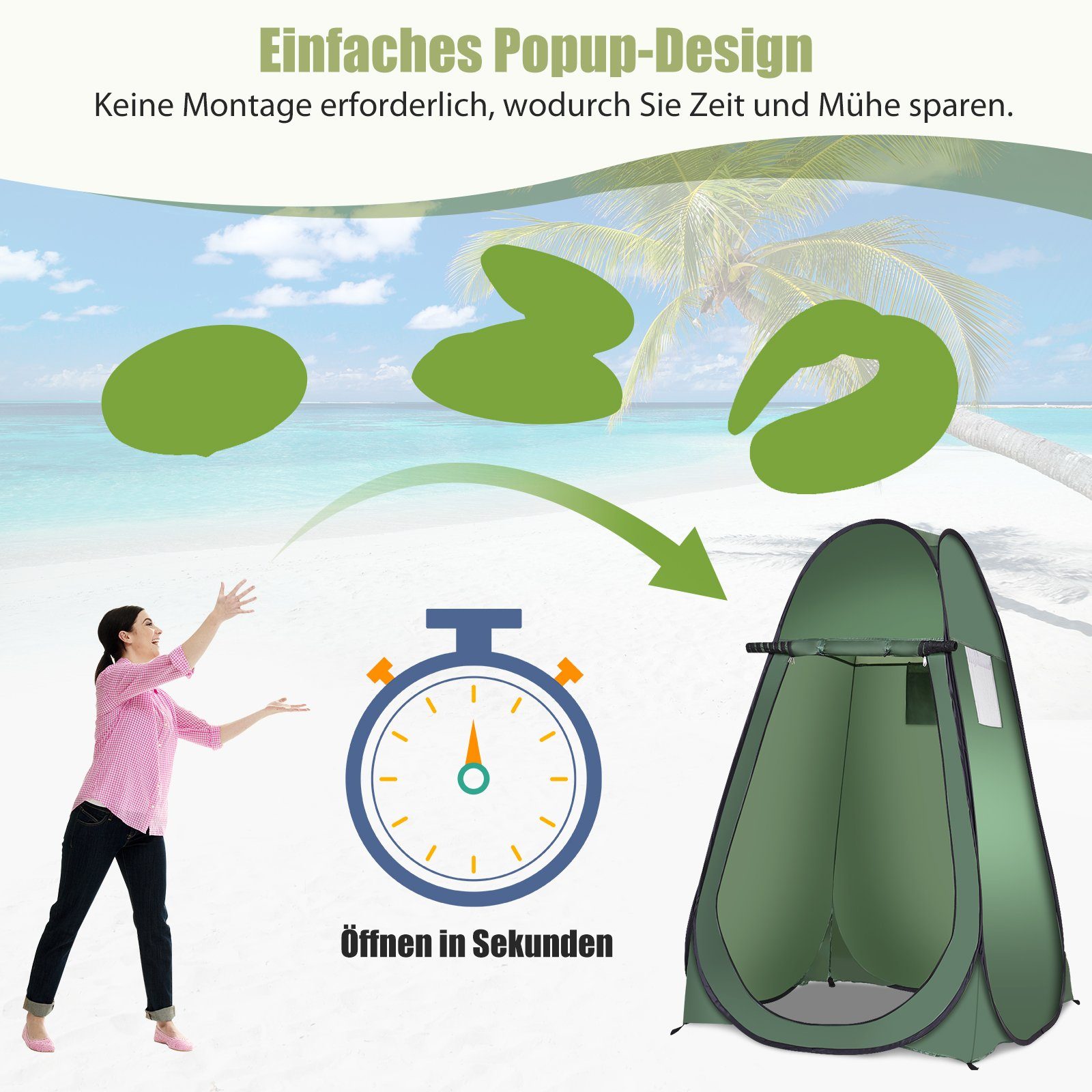 COSTWAY Faltzelt Umkleidezelt Camping Duschzelt, Personen: 1, Pop Up mit Tasche, Wurfzelt mit Innentasche