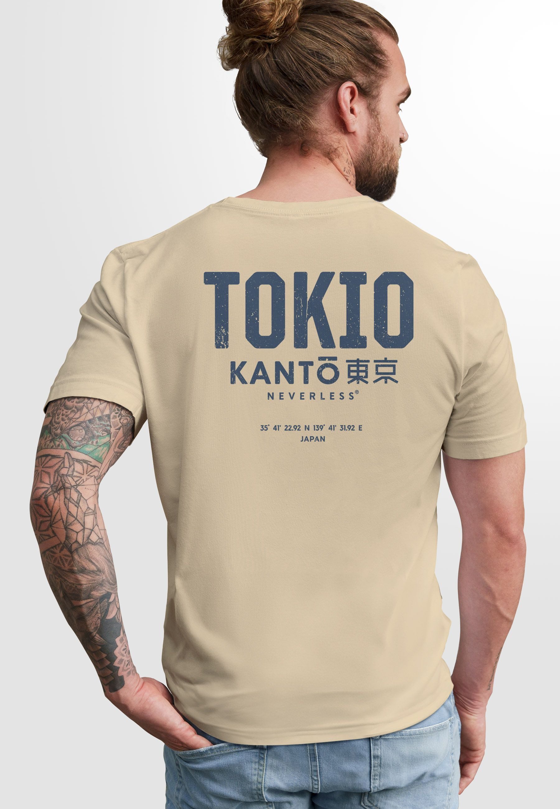 Neverless Print-Shirt Herren T-Shirt Backprint Tokyo günstig online kaufen