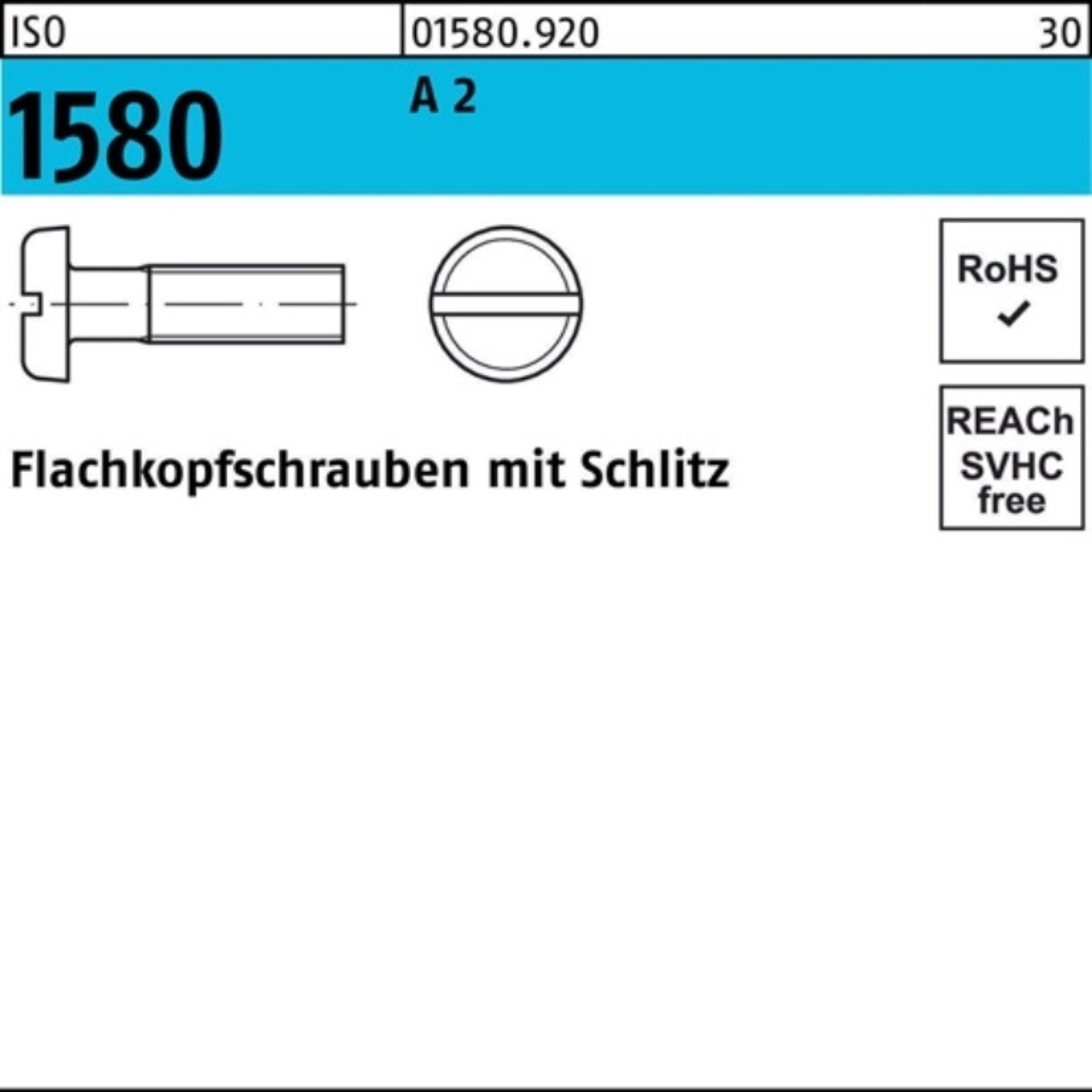 Reyher Schraube 500er Pack Flachkopfschraube M4x Schlitz Stück 500 60 A 2 IS 1580 ISO