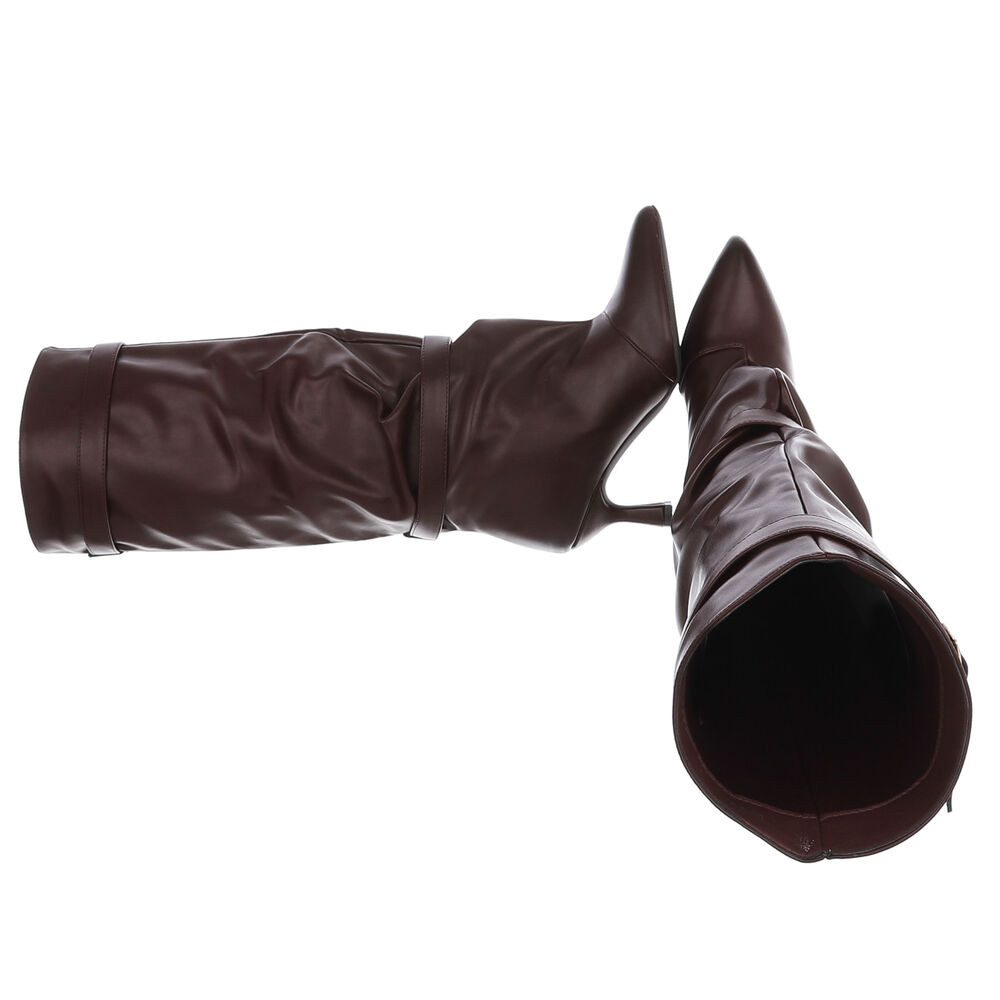 Ital-Design Damen Kniehohe Stiefel mit Schnallen und Absatz High-Heel-Stiefel (92125339) Pfennig-/Stilettoabsatz Stiefel in Weinrot