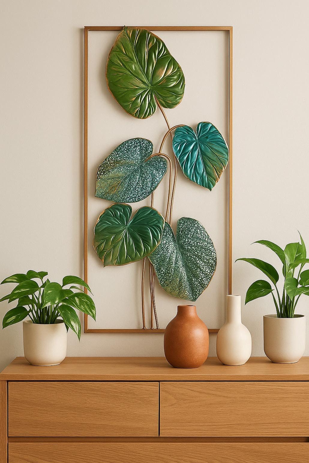 Kobolo Wandbild Wanddeko Metallbild - SORAS - Metall - grün gold, Blatt (Ei günstig online kaufen